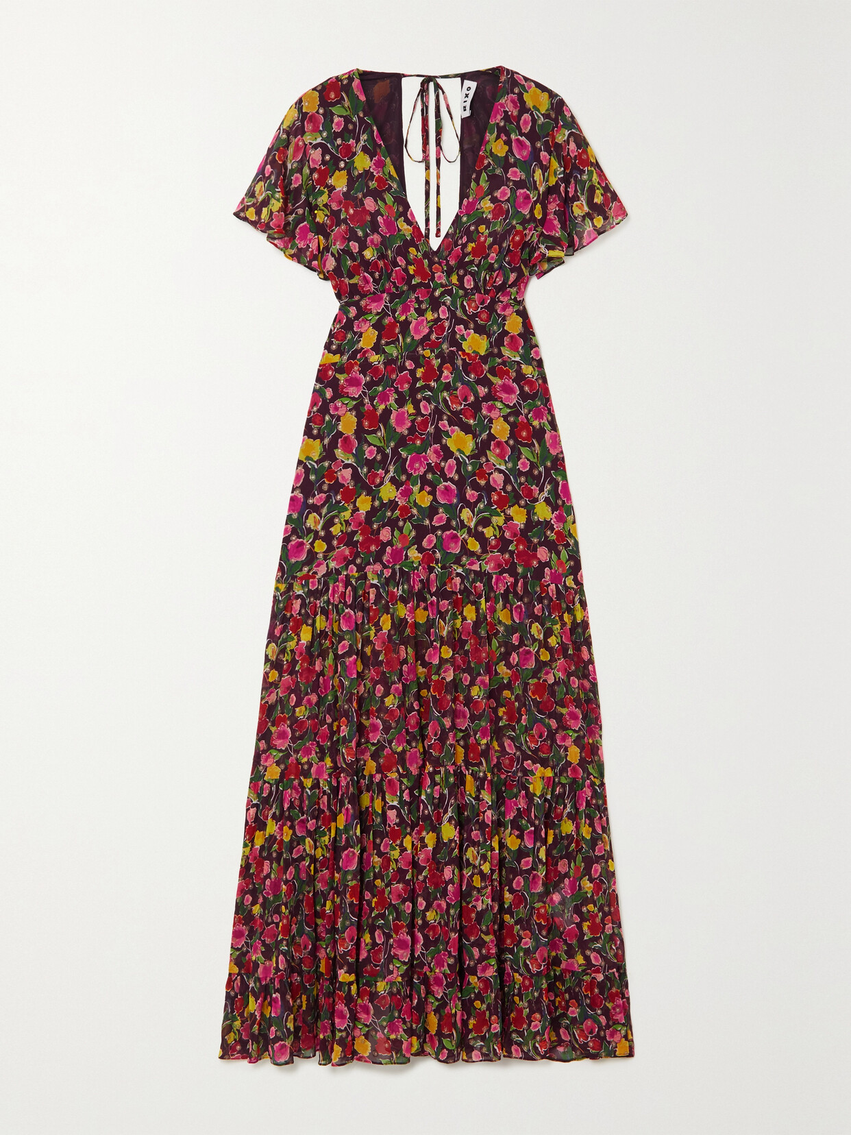 RIXO Delicia Floral-print Metallic Fil Coupé Chiffon Maxi Dress - Brown