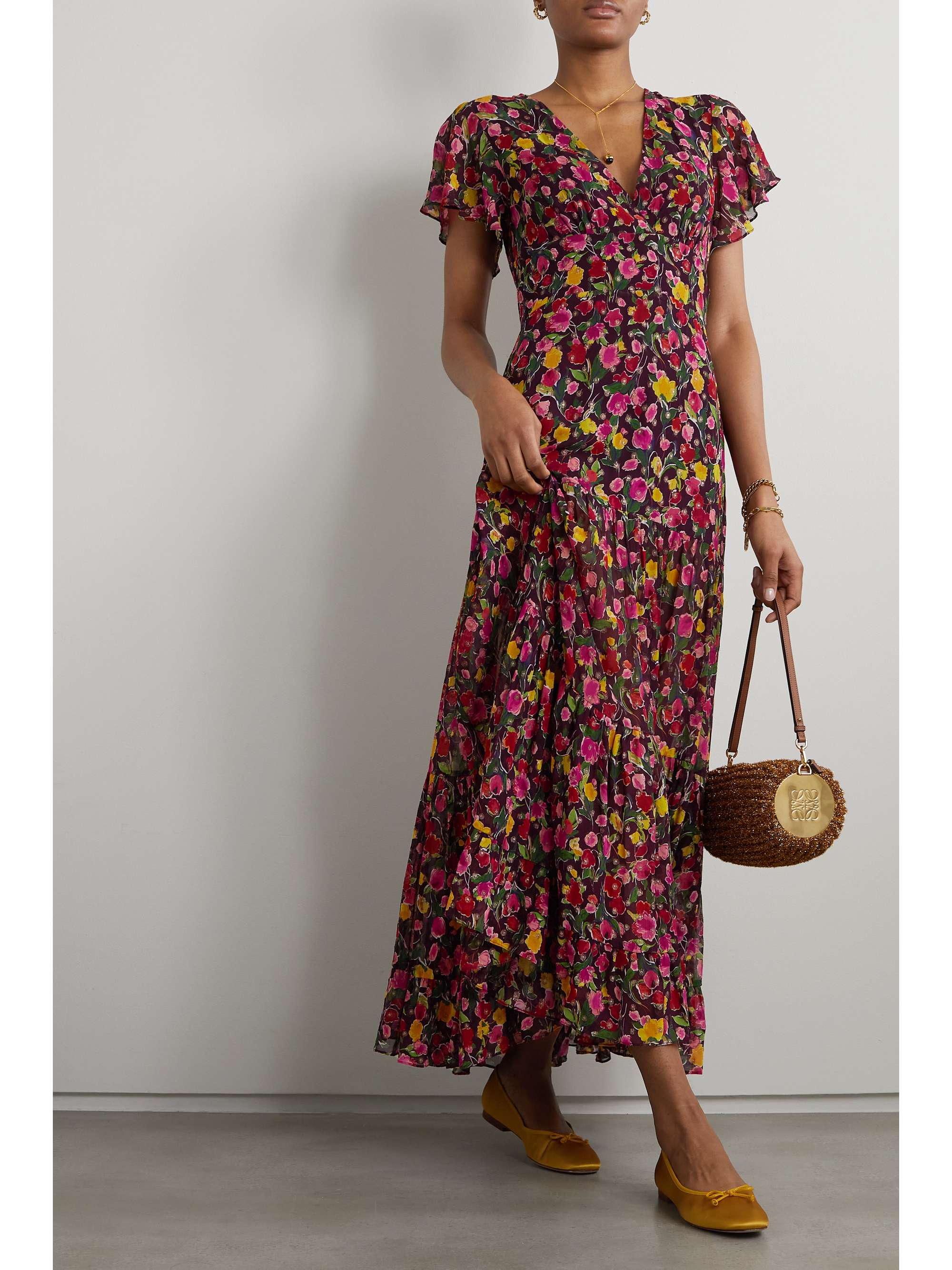 RIXO Delicia floral-print metallic fil coupé chiffon maxi dress