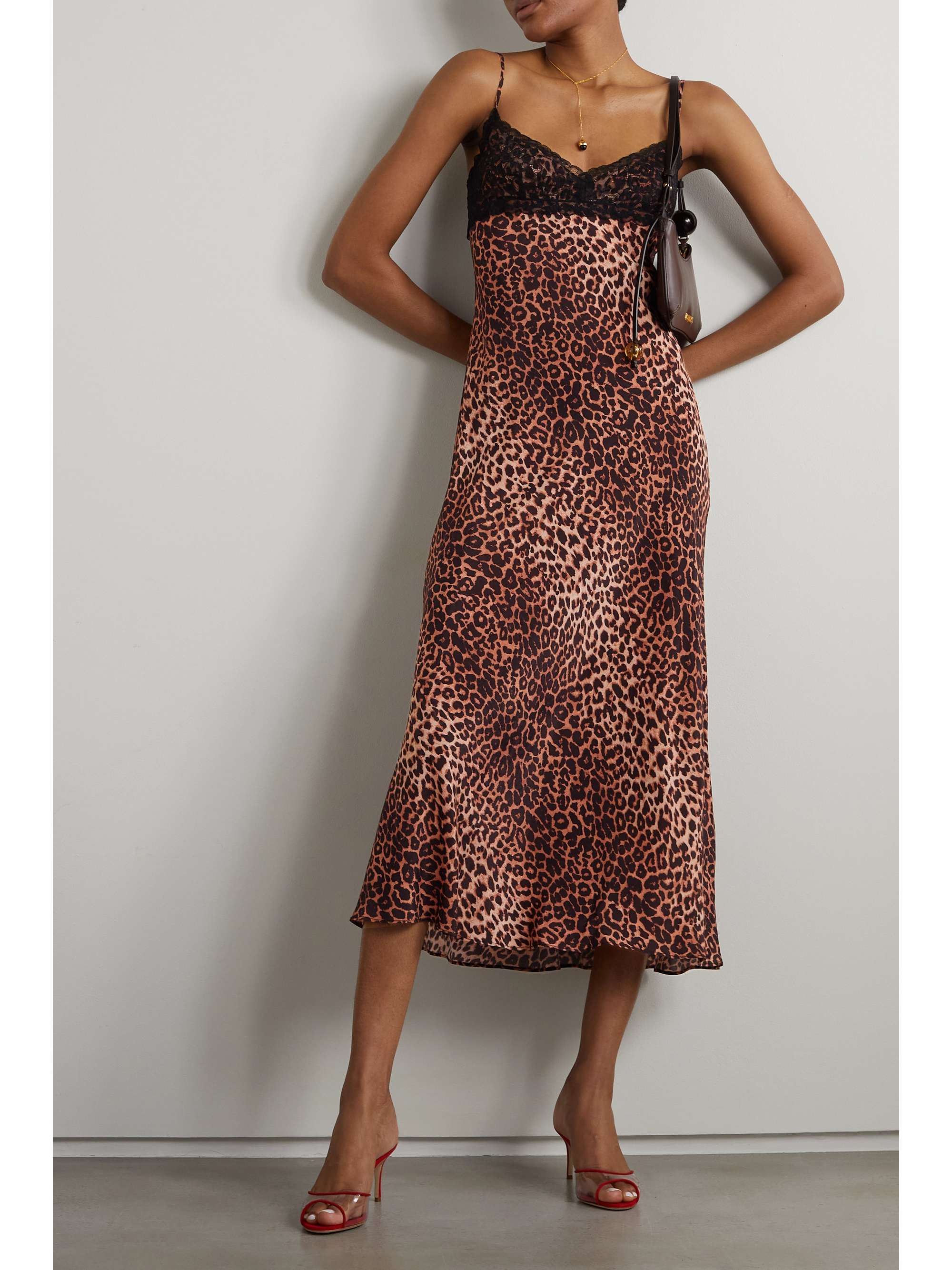 RIXO Attiya lace-trimmed leopard-print crepe midi dress