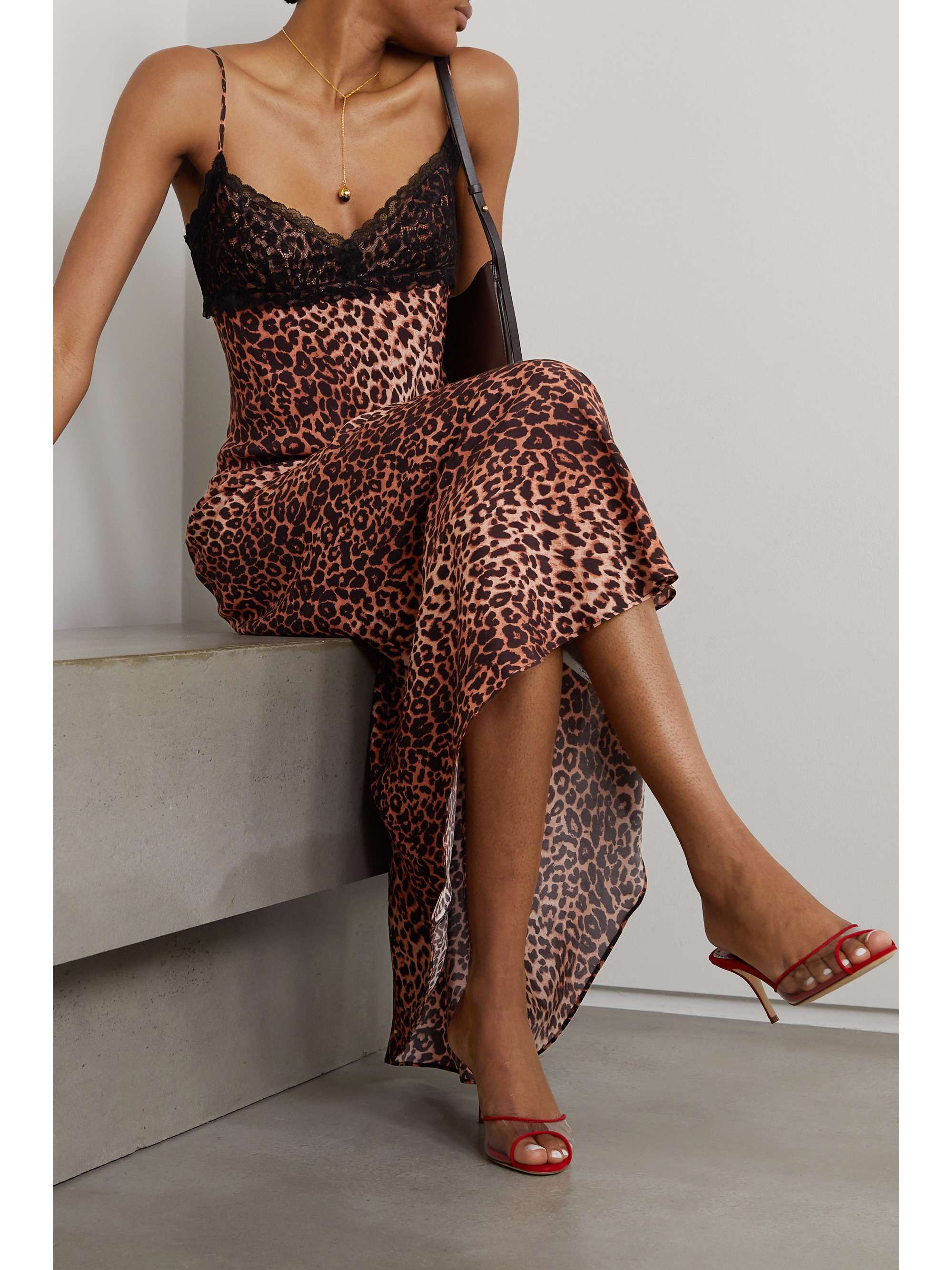 Attiya lace-trimmed leopard-print crepe midi dress