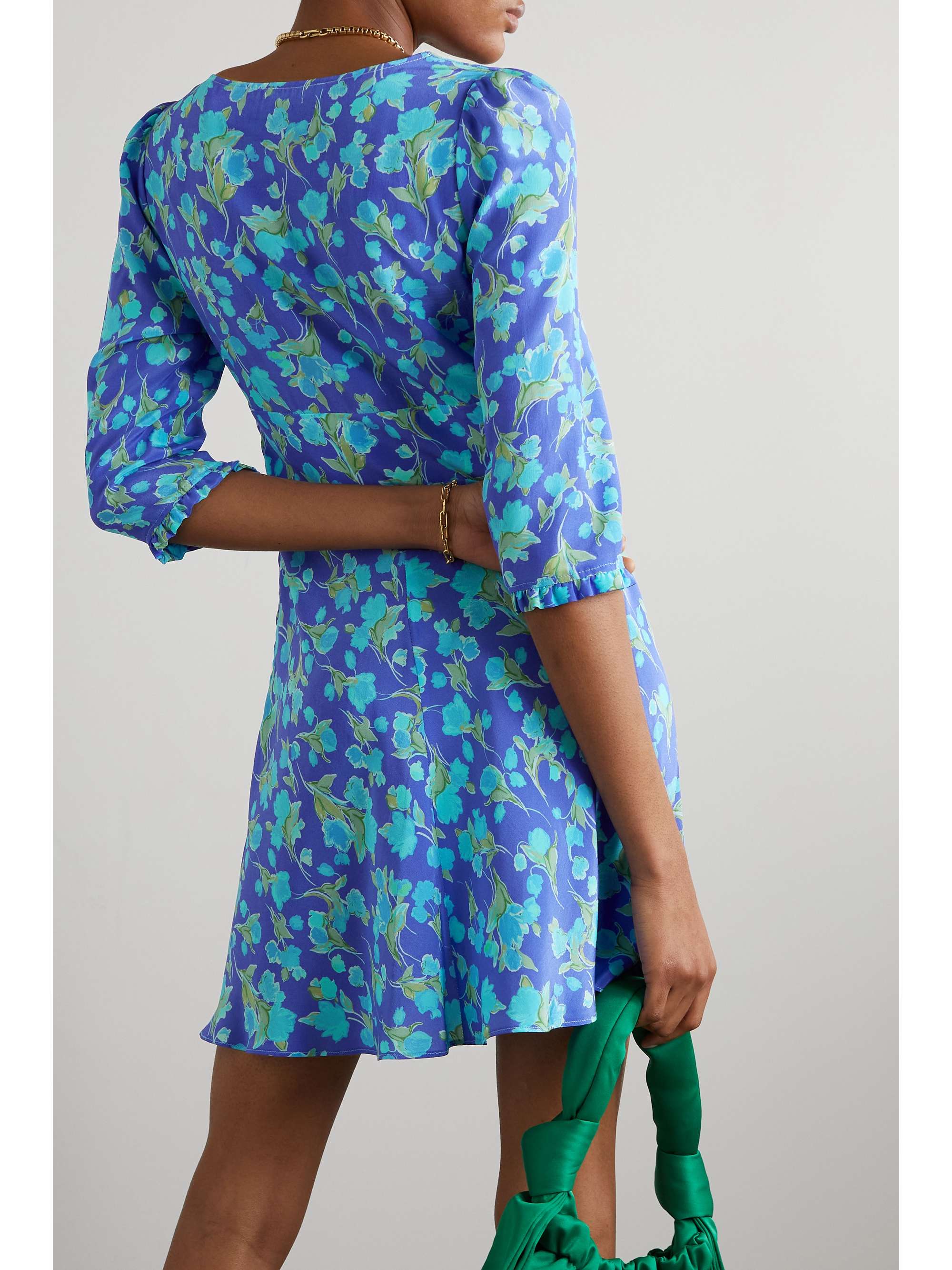 RIXO Lilita tie-detailed ruched silk-crepe mini dress