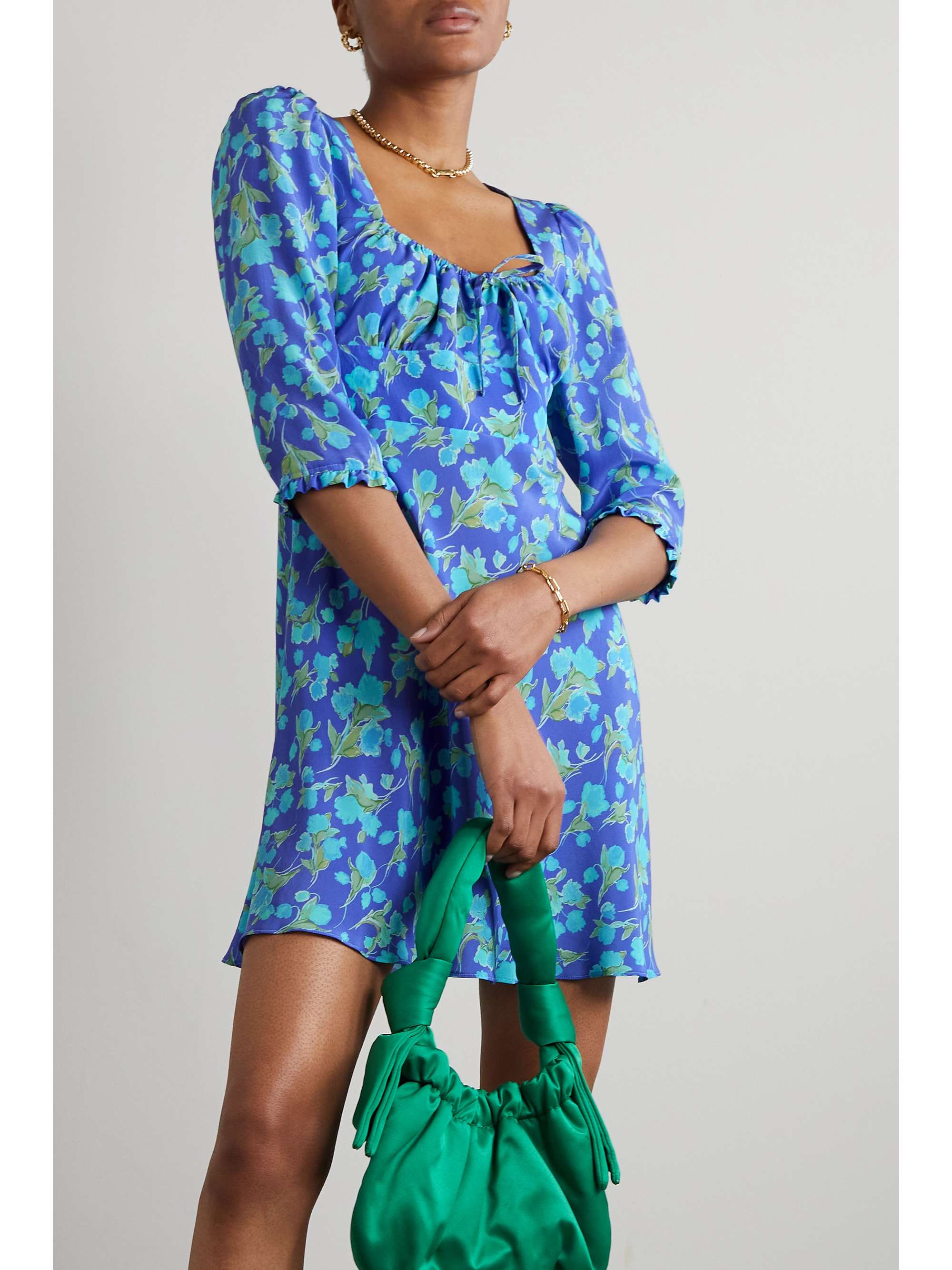 RIXO Lilita tie-detailed ruched silk-crepe mini dress