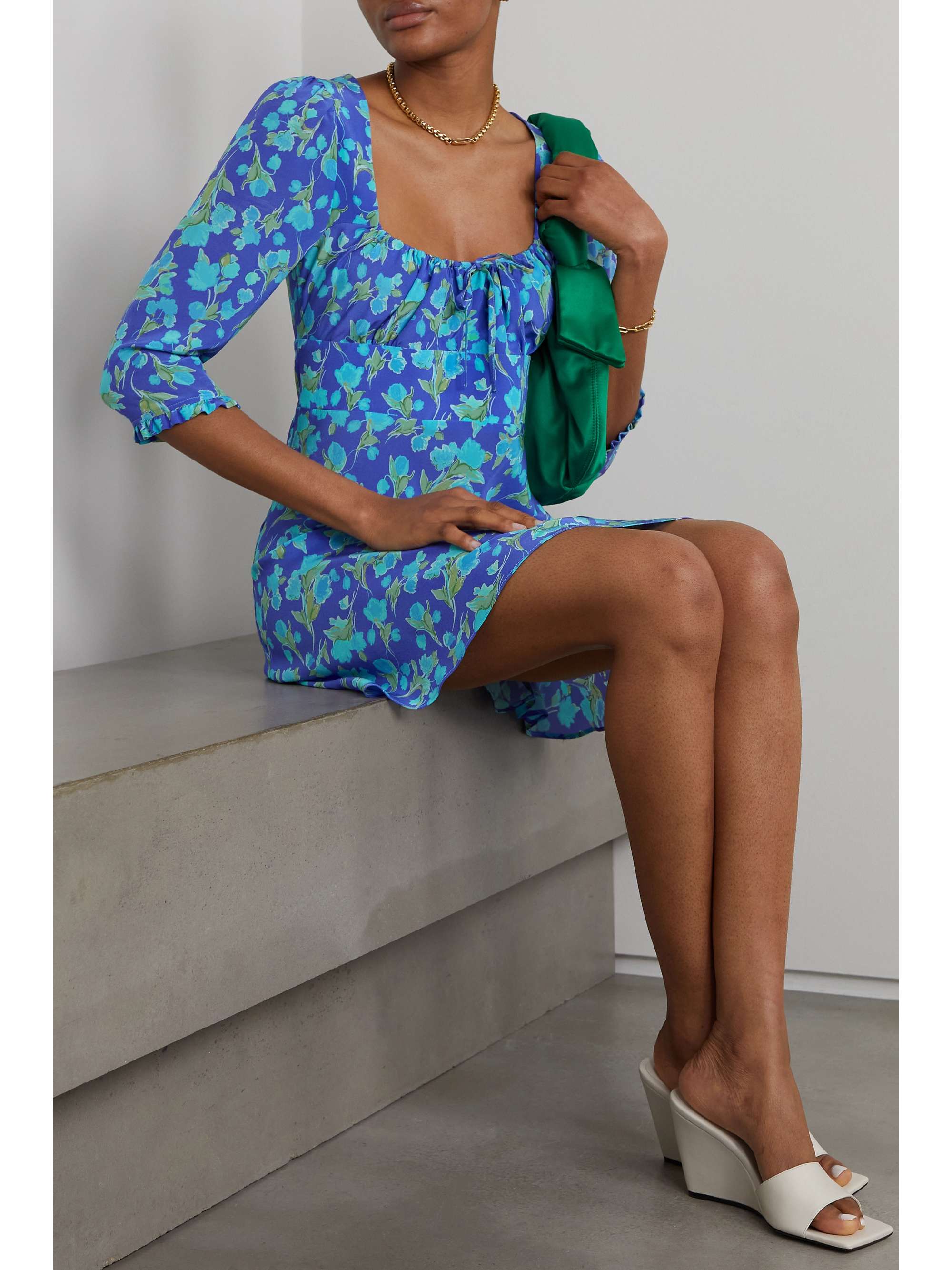 RIXO Lilita tie-detailed ruched silk-crepe mini dress