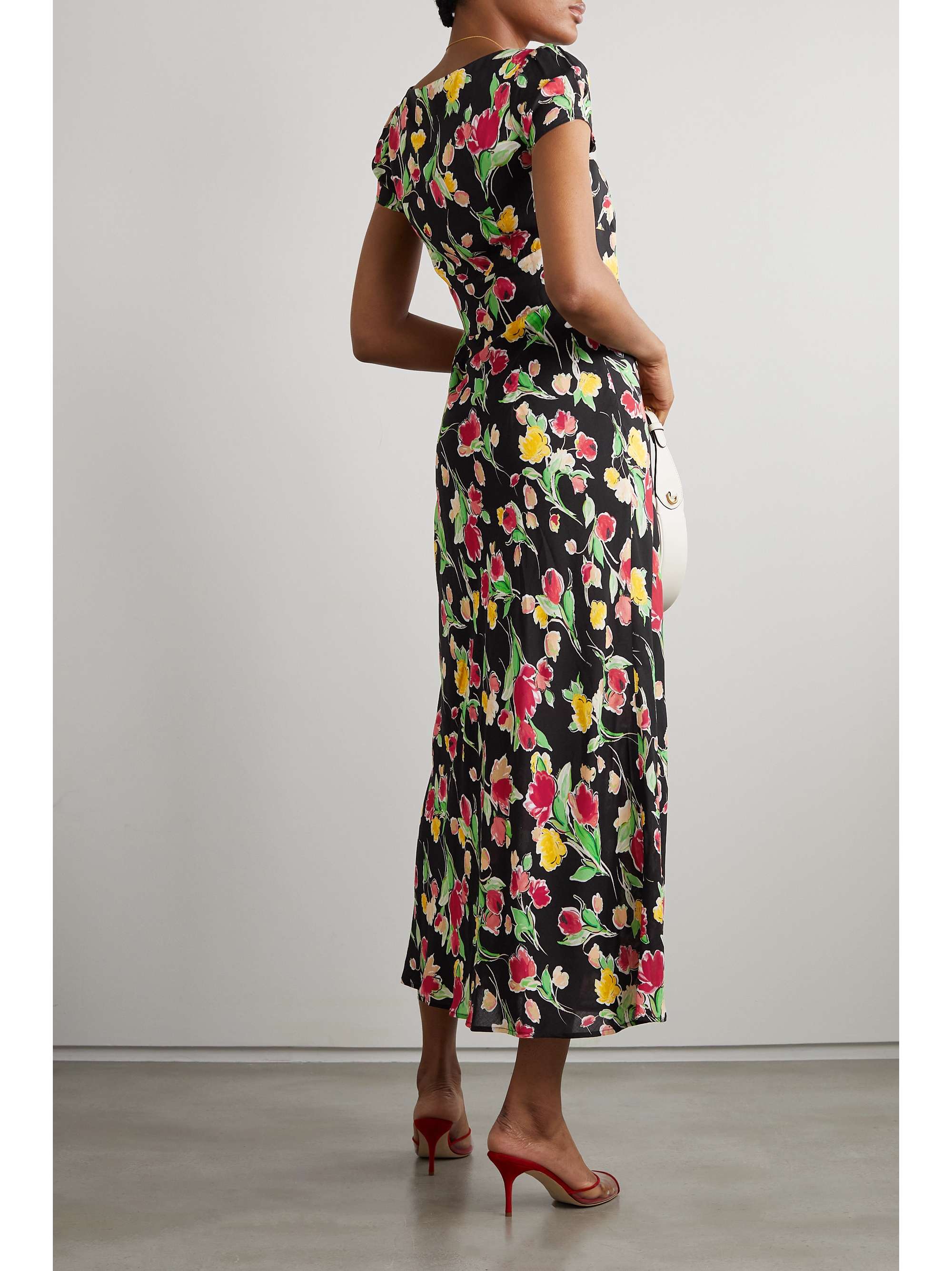 RIXO Marisa tie-detailed floral-print crepe de chine midi dress