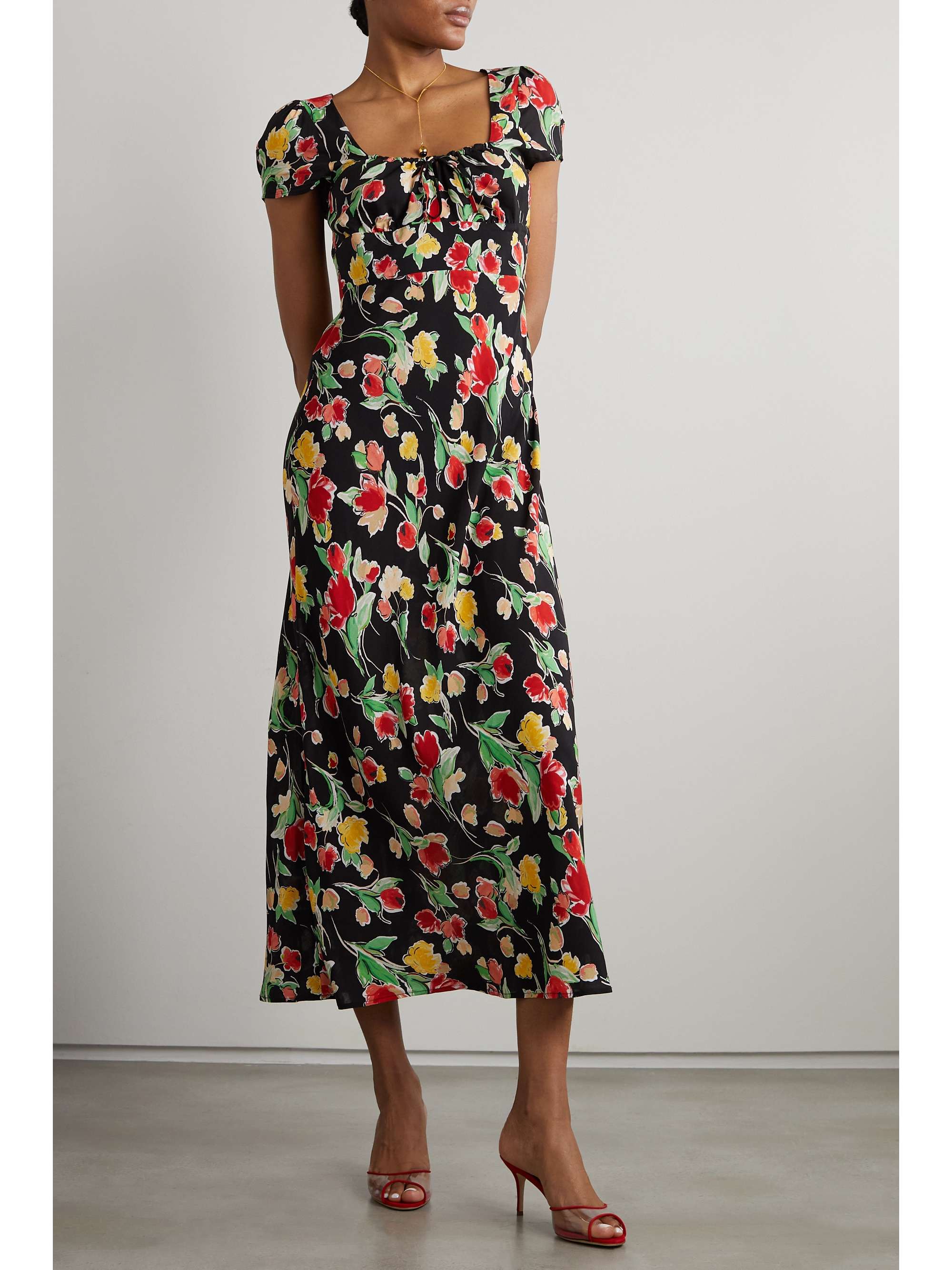 RIXO Marisa tie-detailed floral-print crepe de chine midi dress