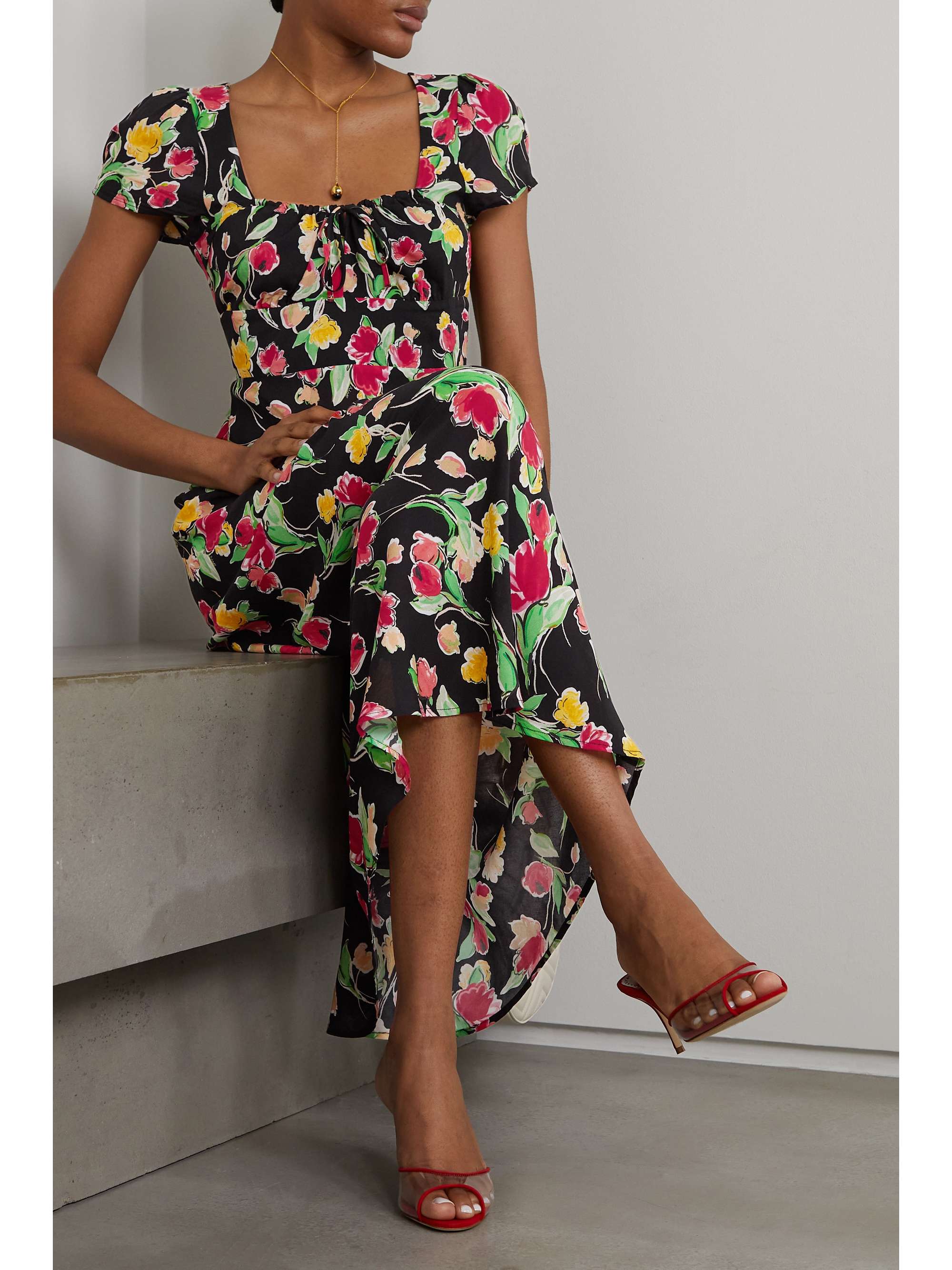 RIXO Marisa tie-detailed floral-print crepe de chine midi dress