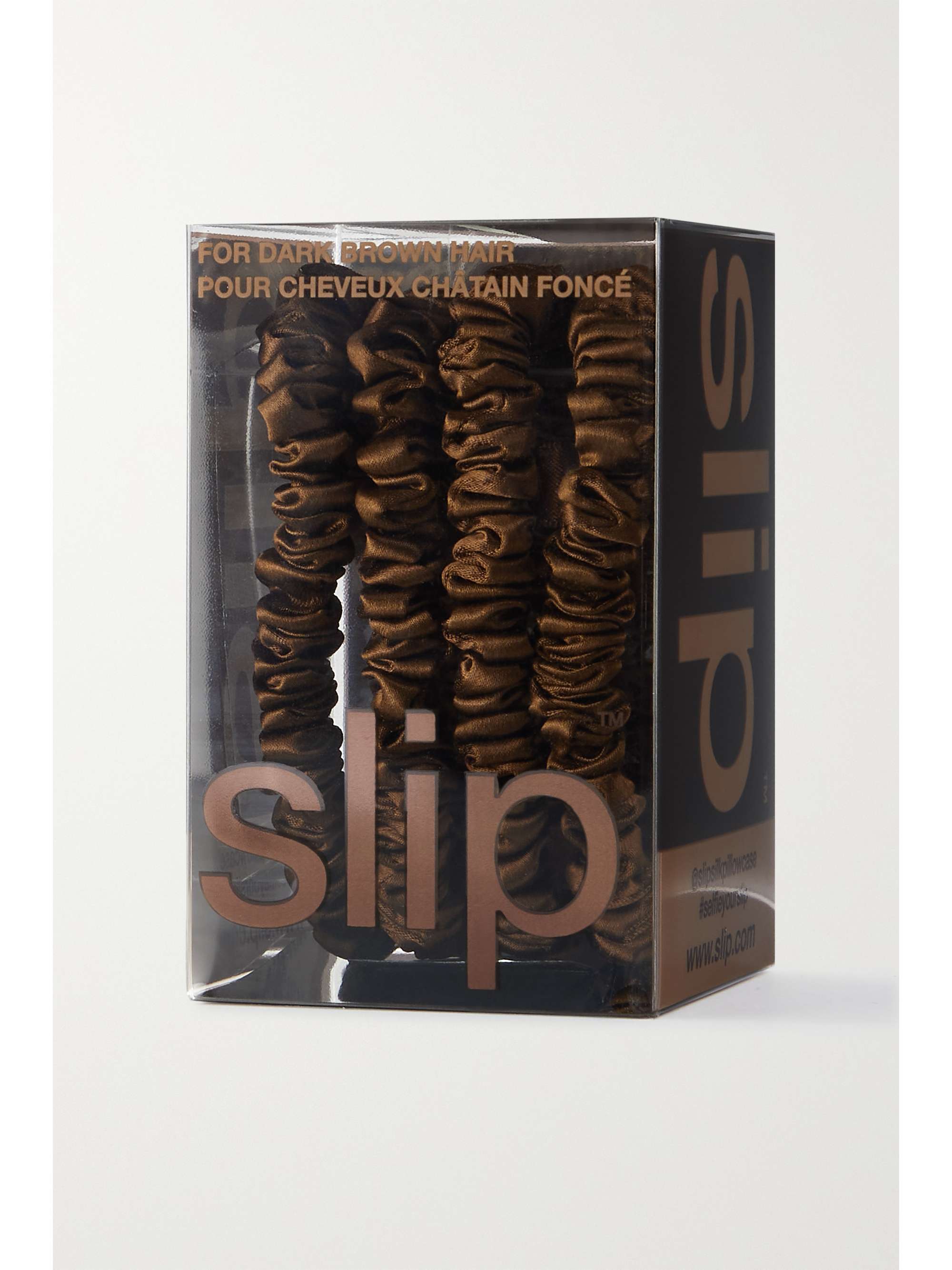 SLIP Back to Basics set of four skinny silk hair ties - Dark Brown