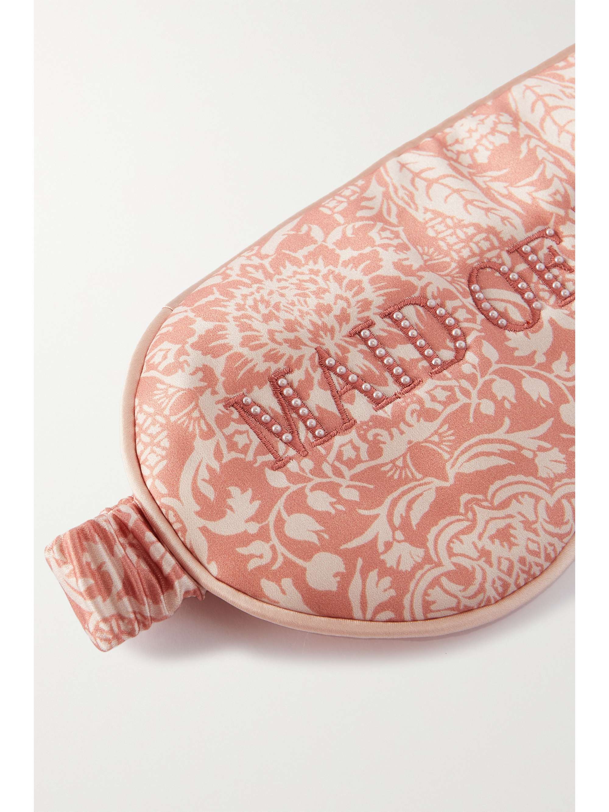 SLIP Maid of Honour embroidered faux pearl-embellished printed silk eye mask