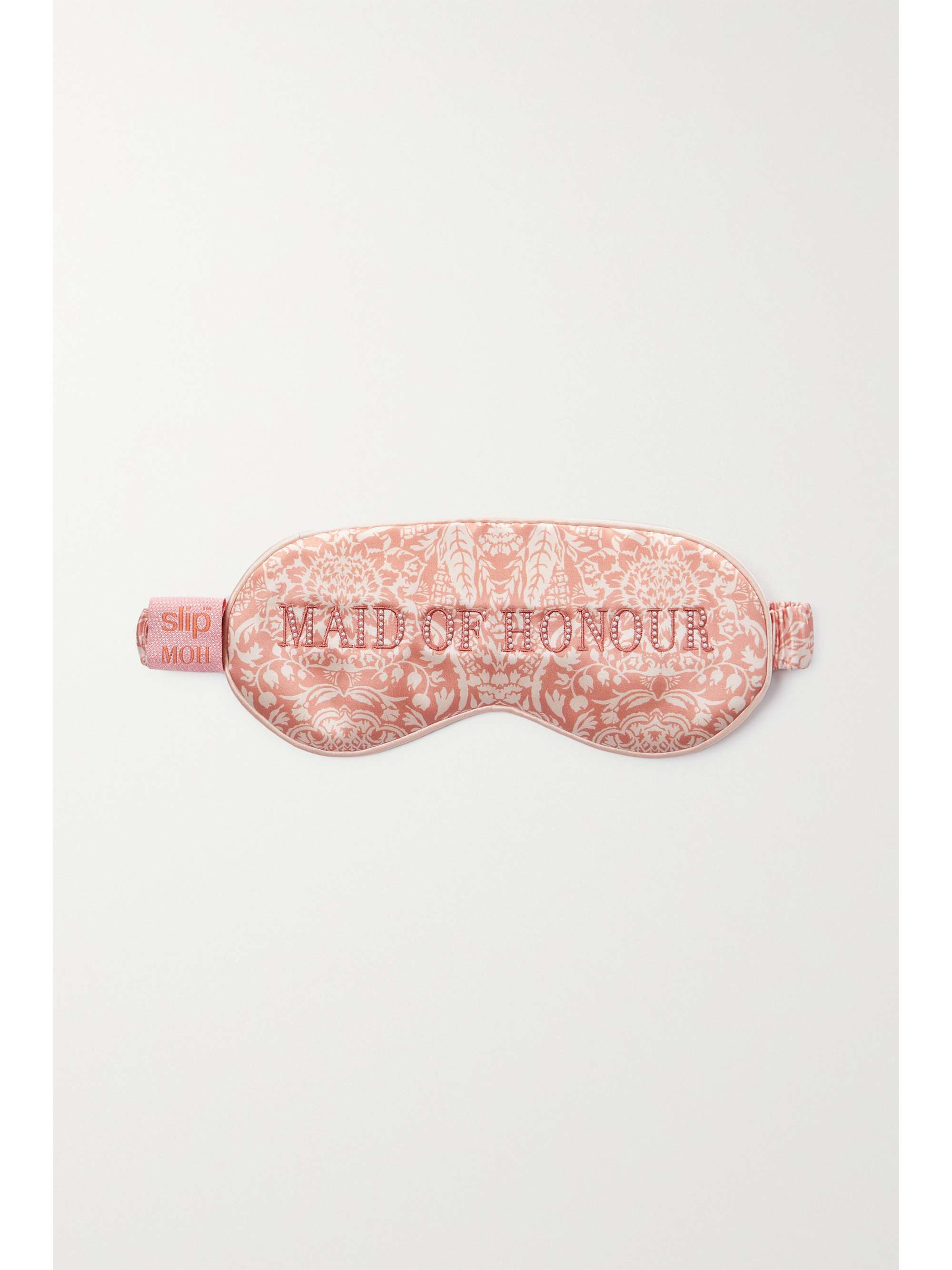 SLIP Maid of Honour embroidered faux pearl-embellished printed silk eye mask