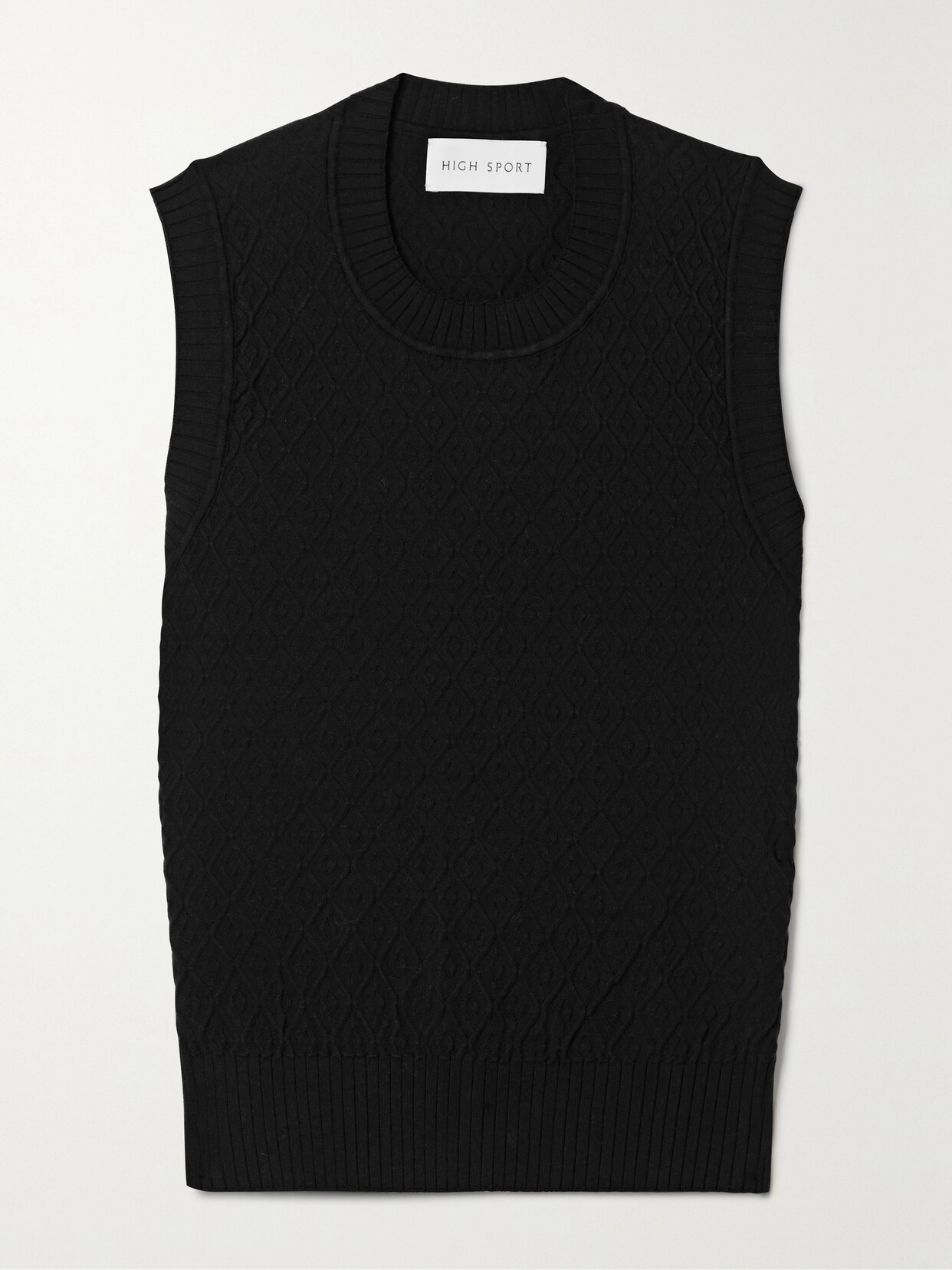 HIGH SPORT - Annette Stretch Cotton-blend Jacquard Tank - Black