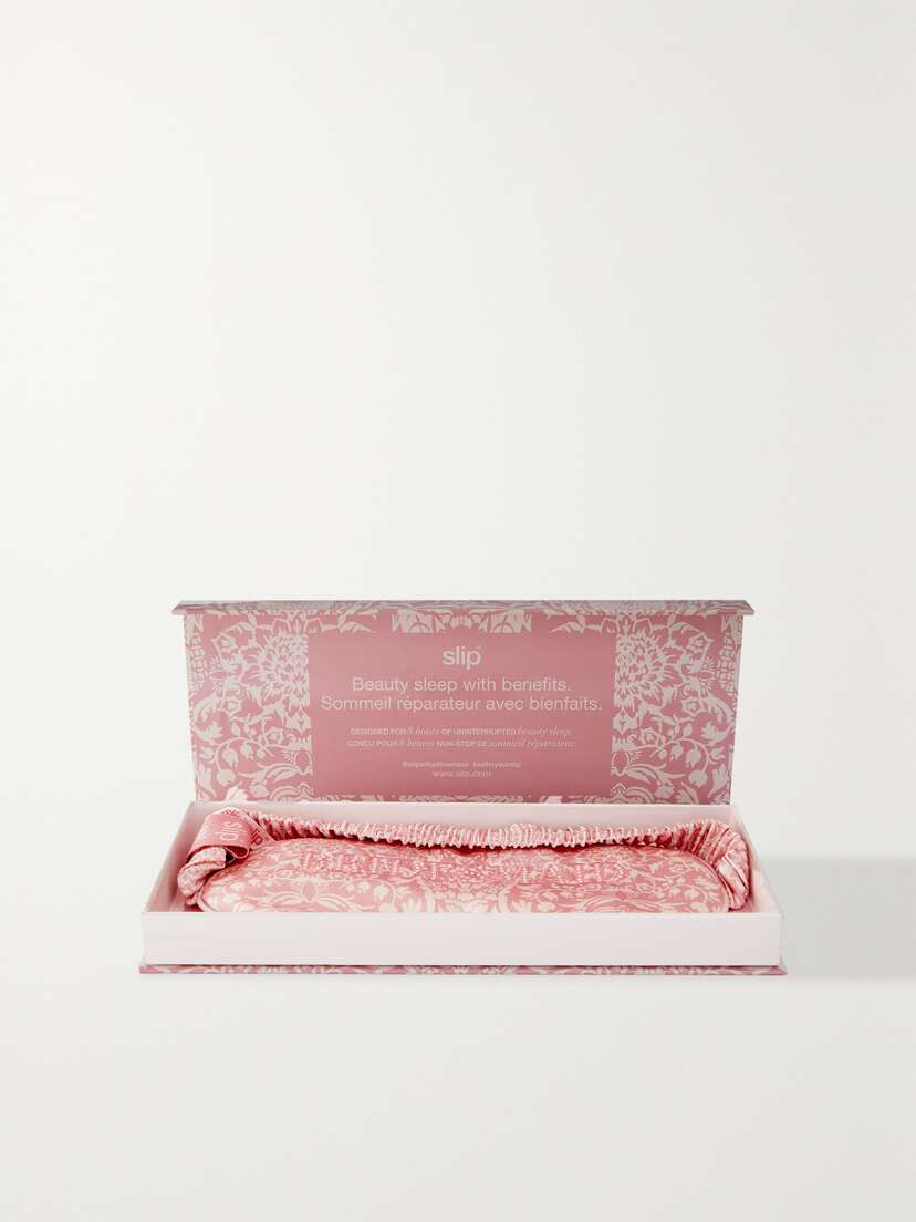 Slip Bridesmaid Embroidered Faux Pearl-embellished Printed Silk Eye Mask