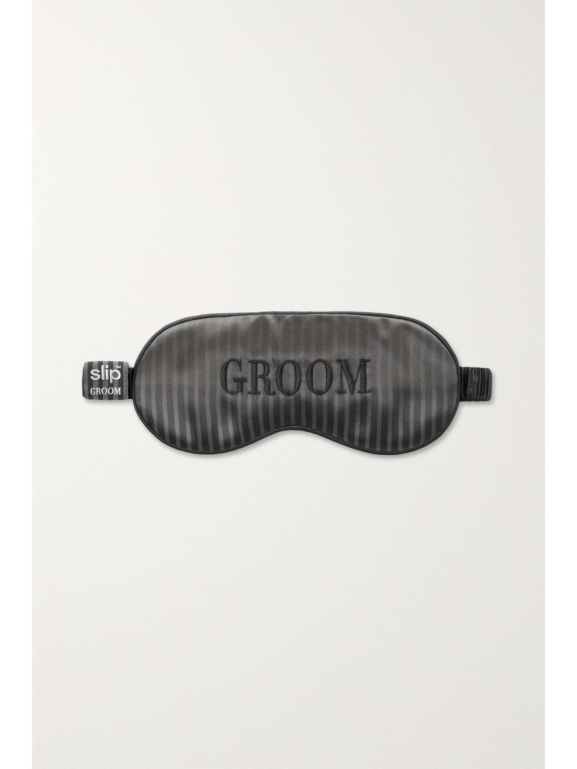 SLIP Groom embroidered striped silk eye mask
