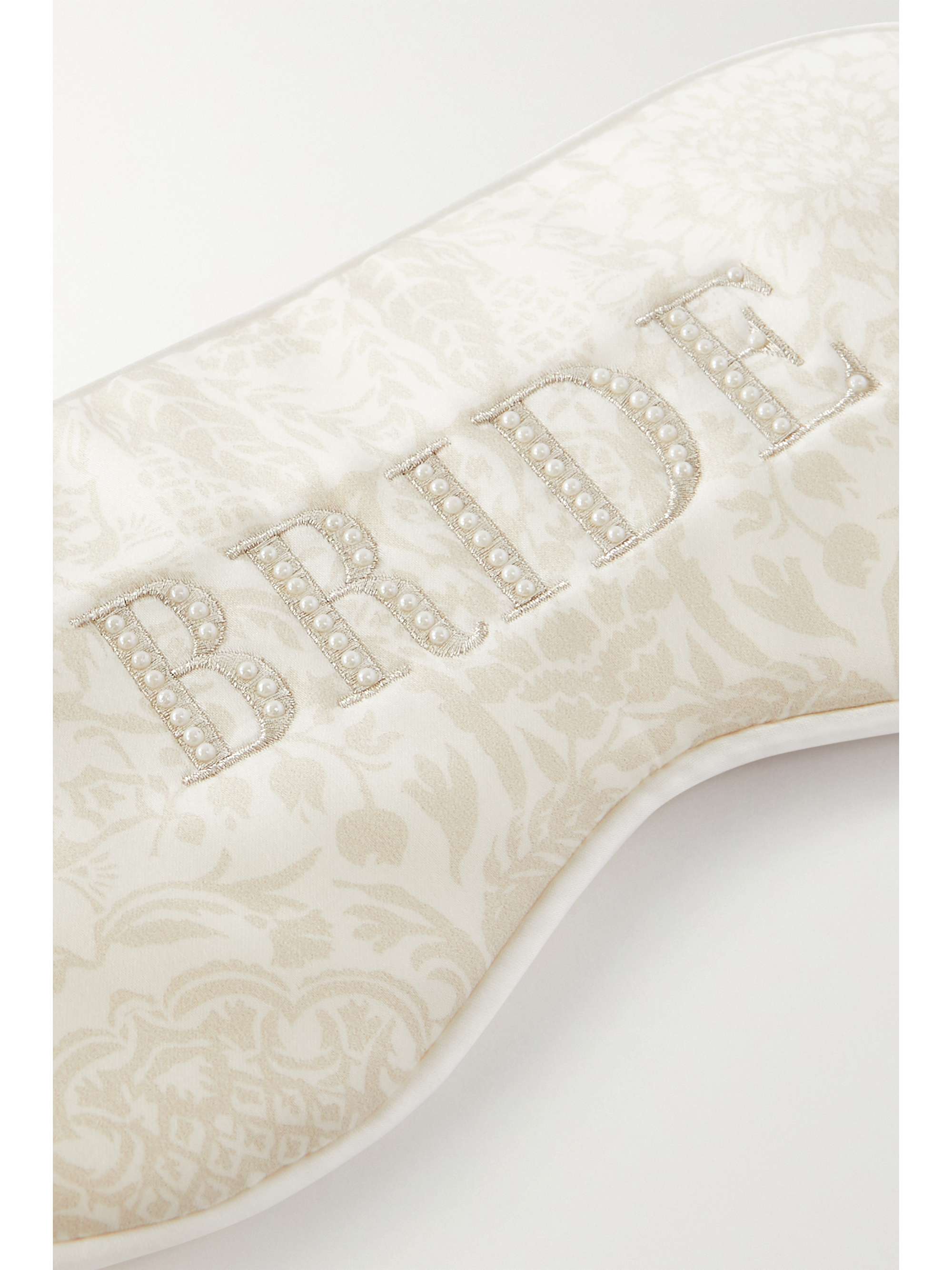 SLIP Bride embroidered faux pearl-embellished printed silk eye mask