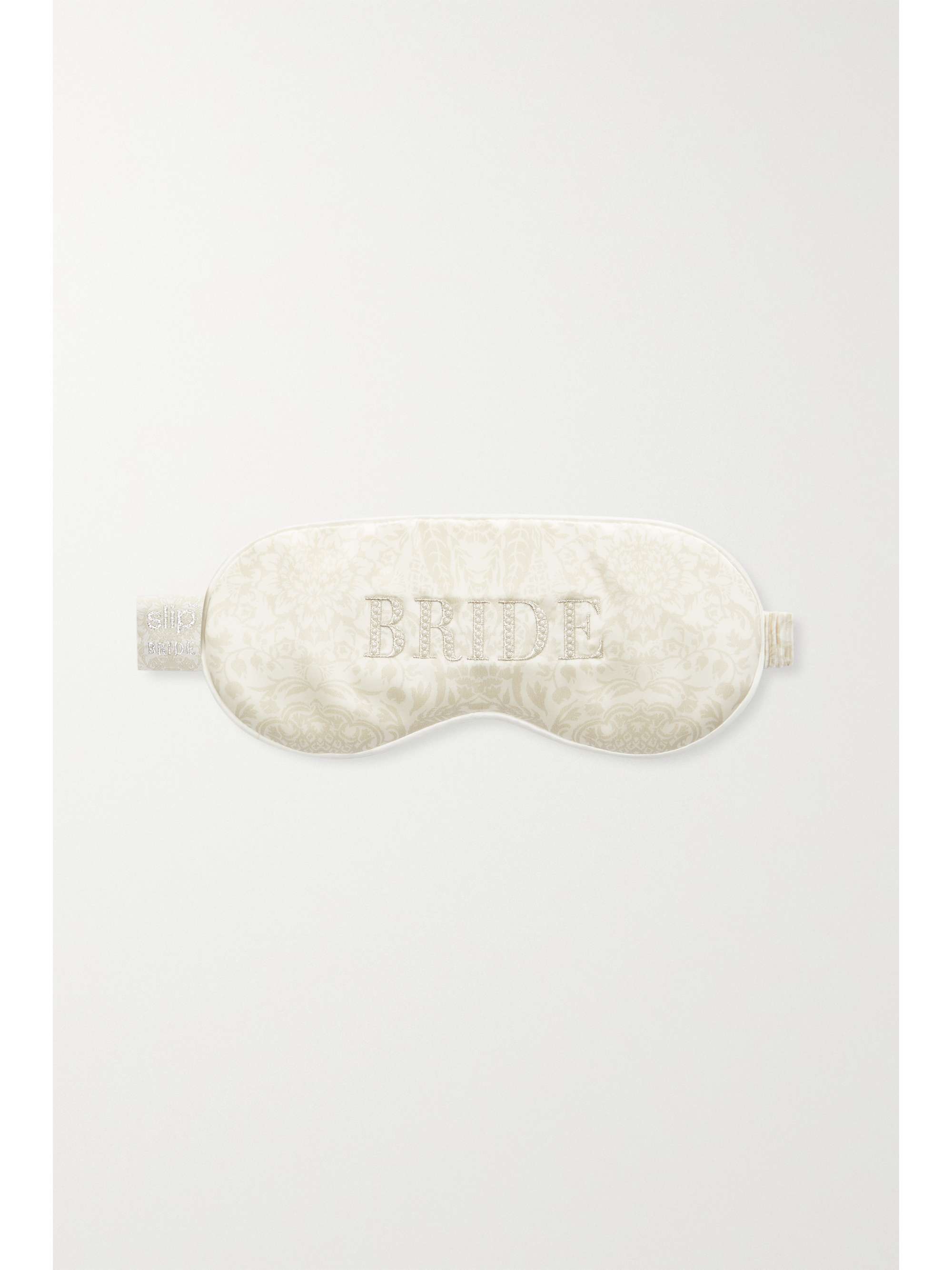SLIP Bride embroidered faux pearl-embellished printed silk eye mask