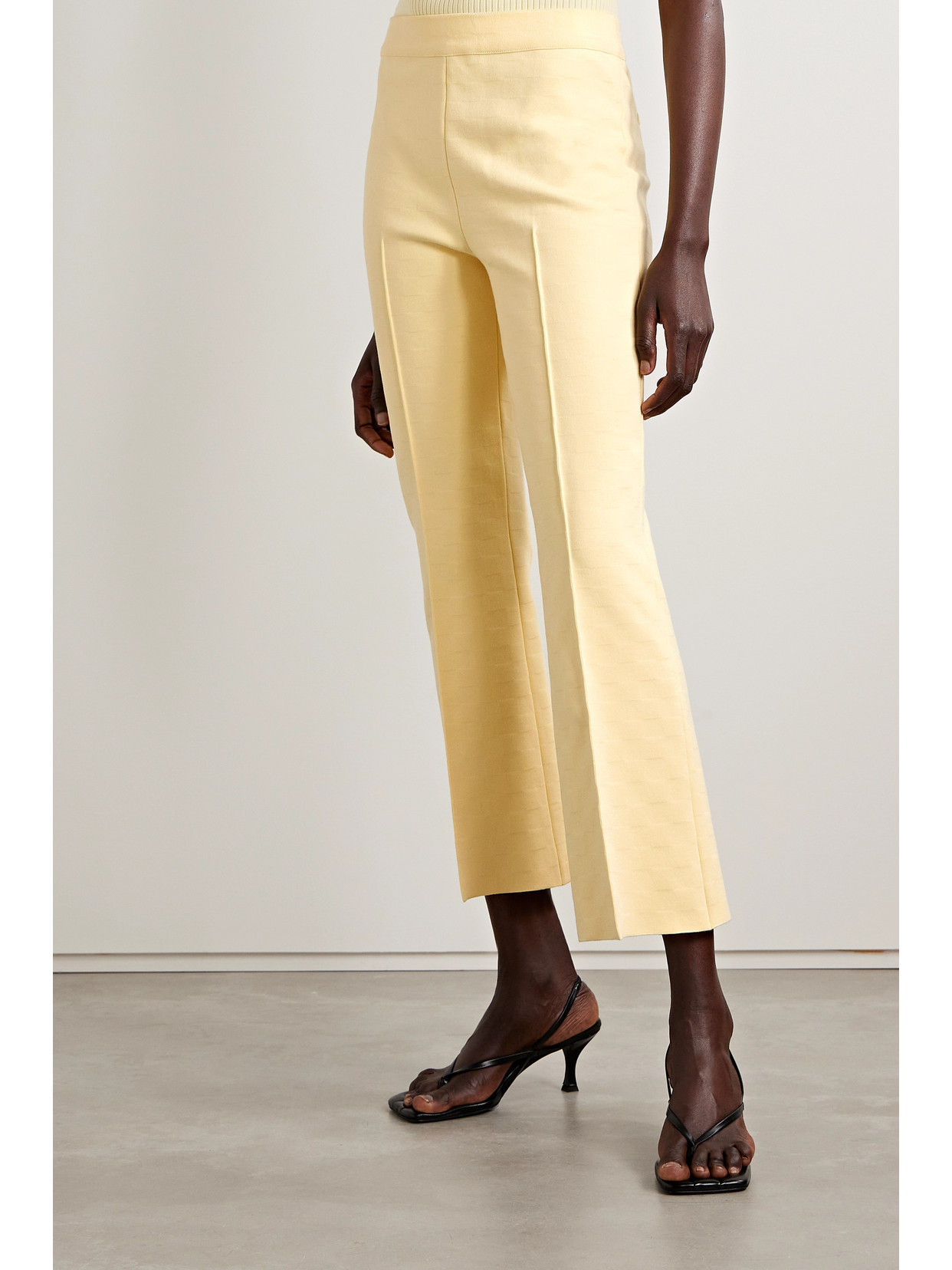High Sport Kick Cropped Stretch-cotton Flared Pants In Yellow