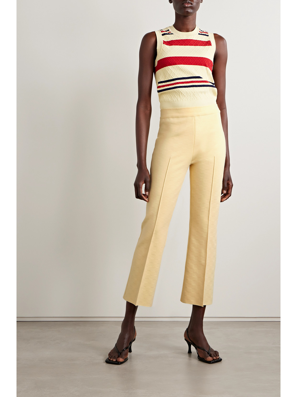 High Sport Kick Cropped Stretch-cotton Flared Pants In Yellow