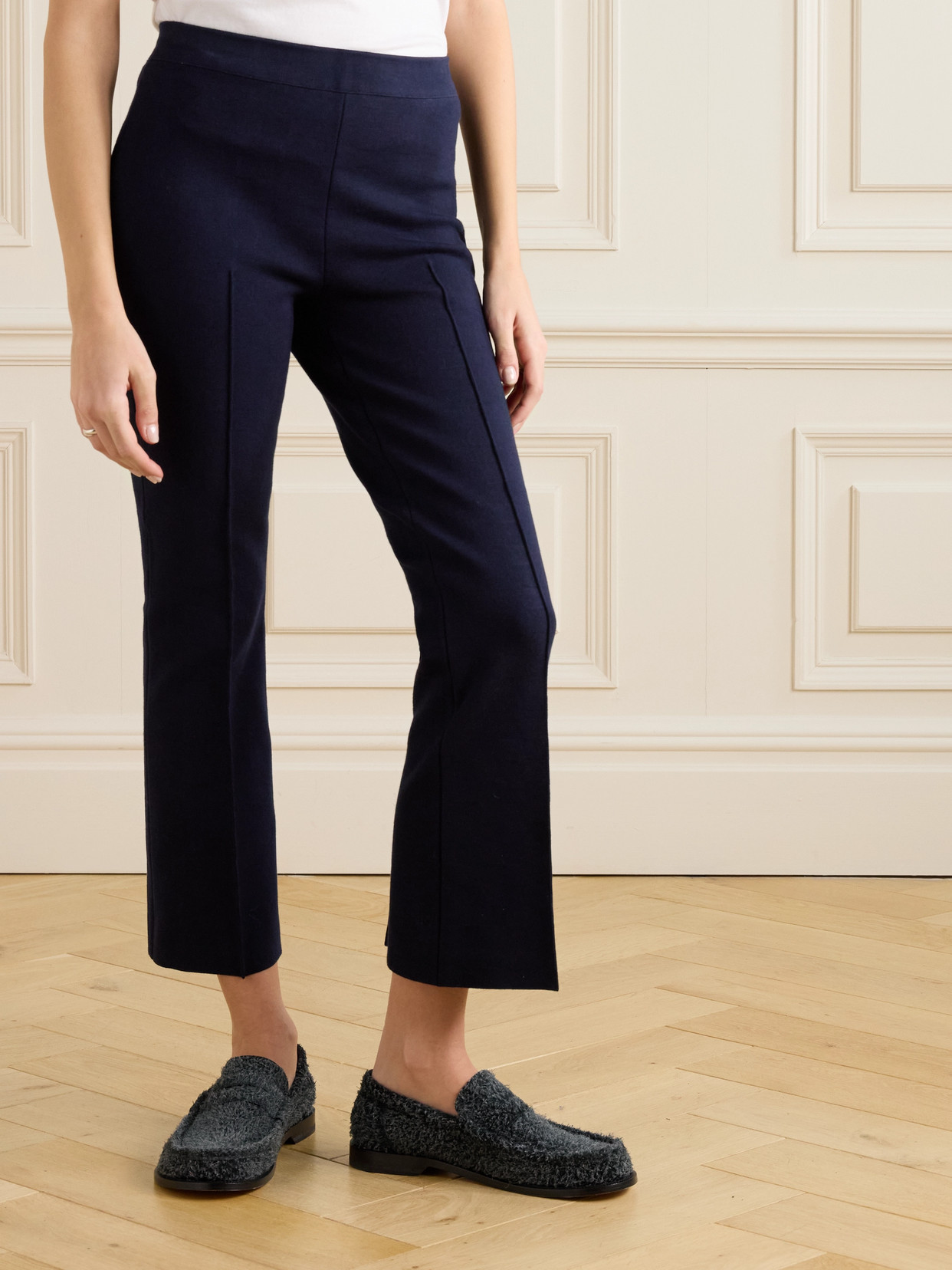 Shop High Sport Kick Cropped Stretch-cotton Flared Pants In Blue