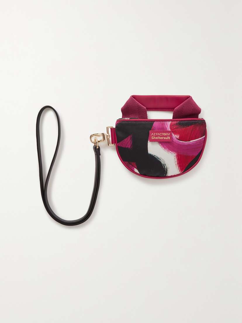 AZ Factory + Sheltersuit Leather-trimmed Printed Satin Pouch