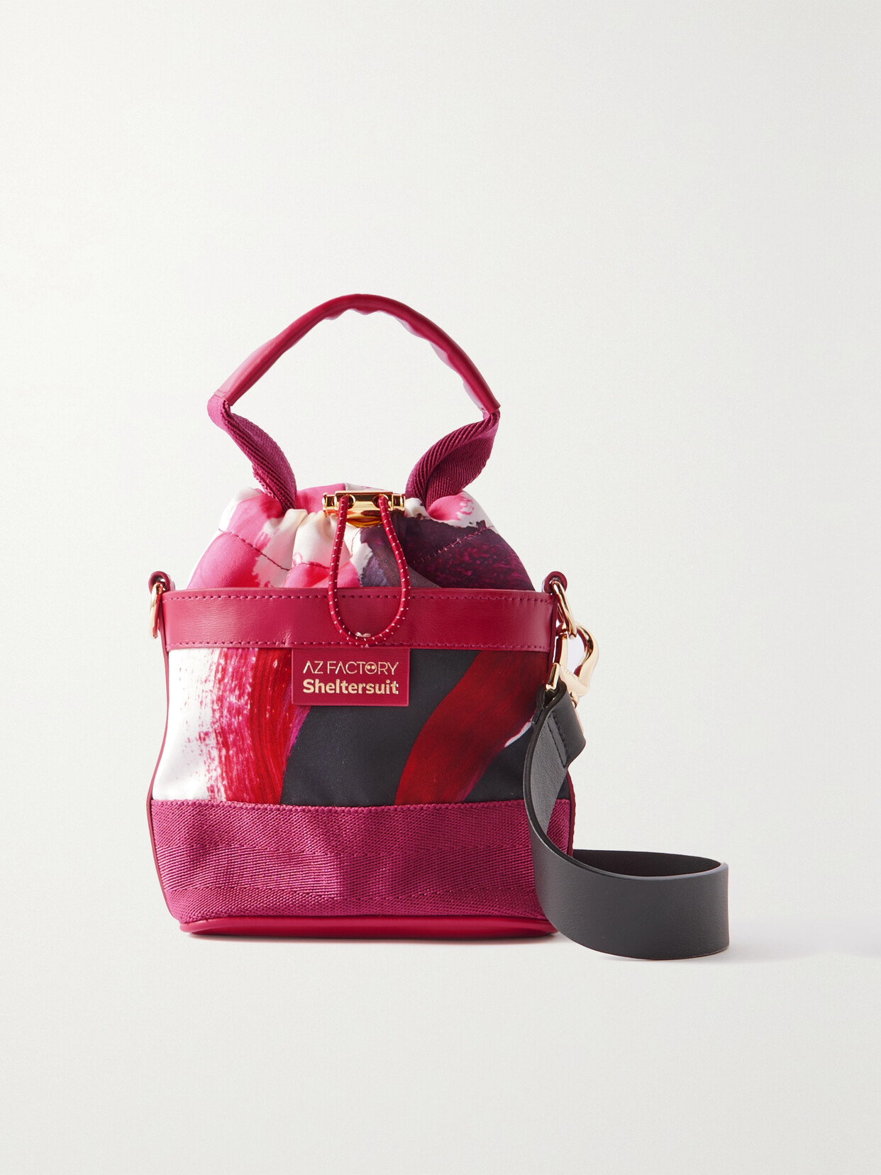 AZ Factory - + Sheltersuit Small Leather-trimmed Printed Satin Bucket Bag - Pink