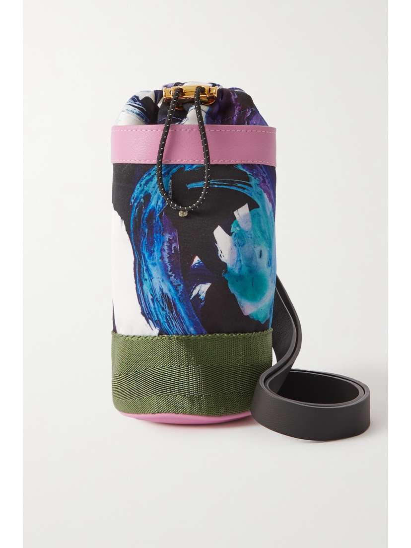 AZ Factory + Sheltersuit Leather-trimmed Printed Satin Bottle Holder