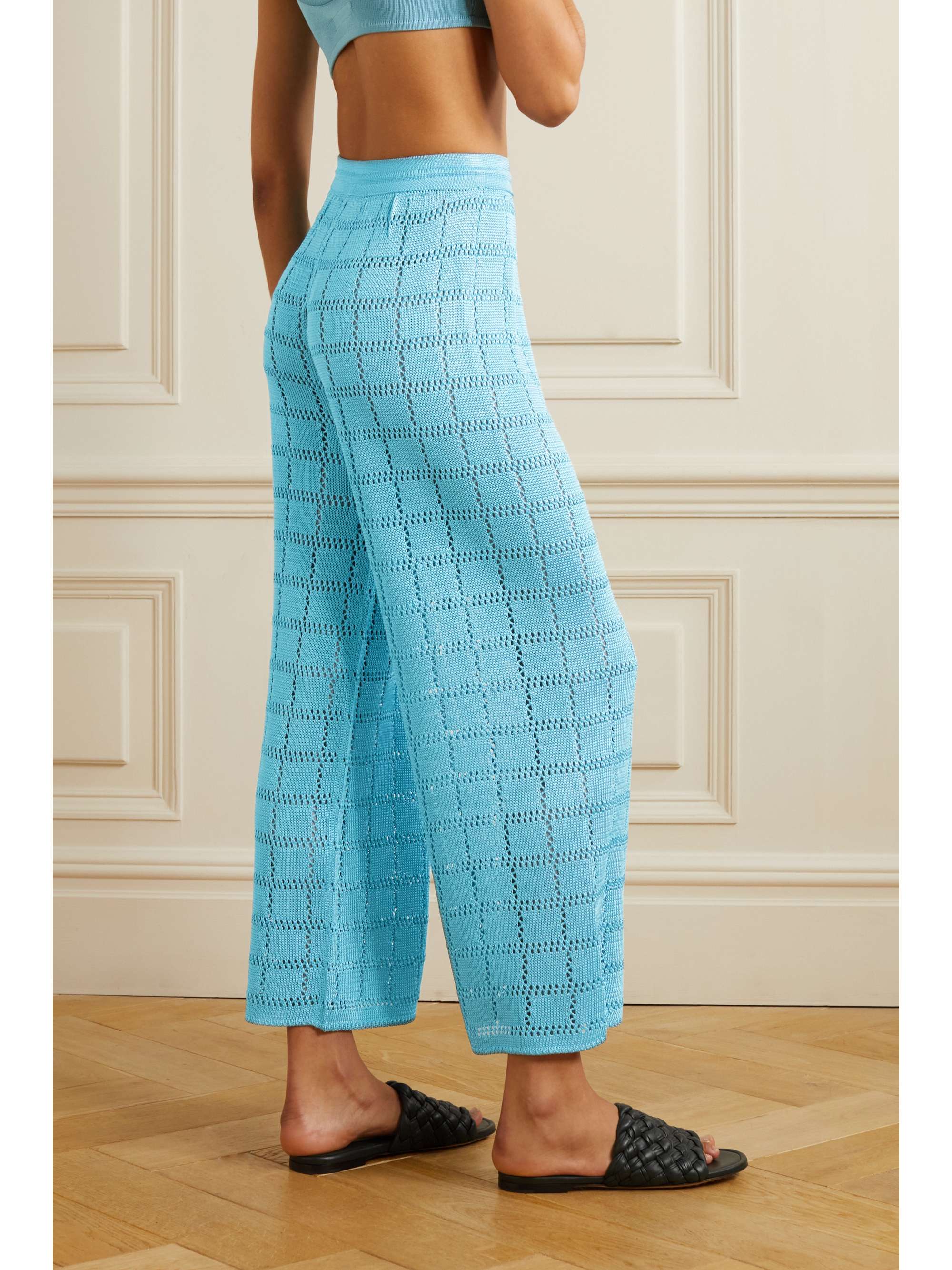 CALLE DEL MAR Cropped crochet-knit wide-leg pants