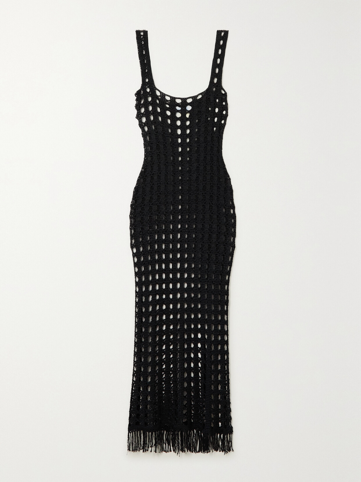 Calle Del Mar - Fringed Crochet-knit Midi Dress - Black