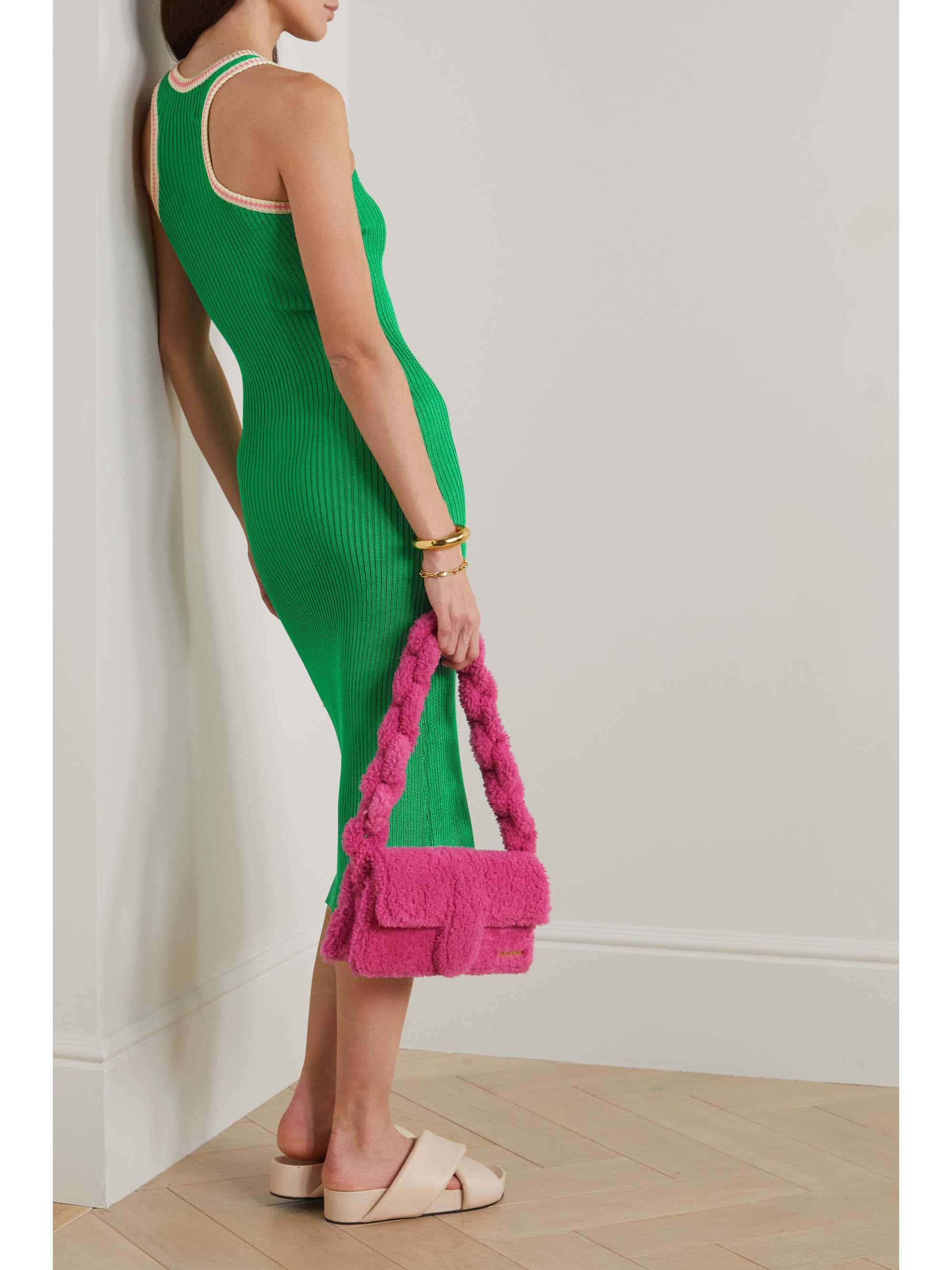 CALLE DEL MAR Striped ribbed-knit midi dress