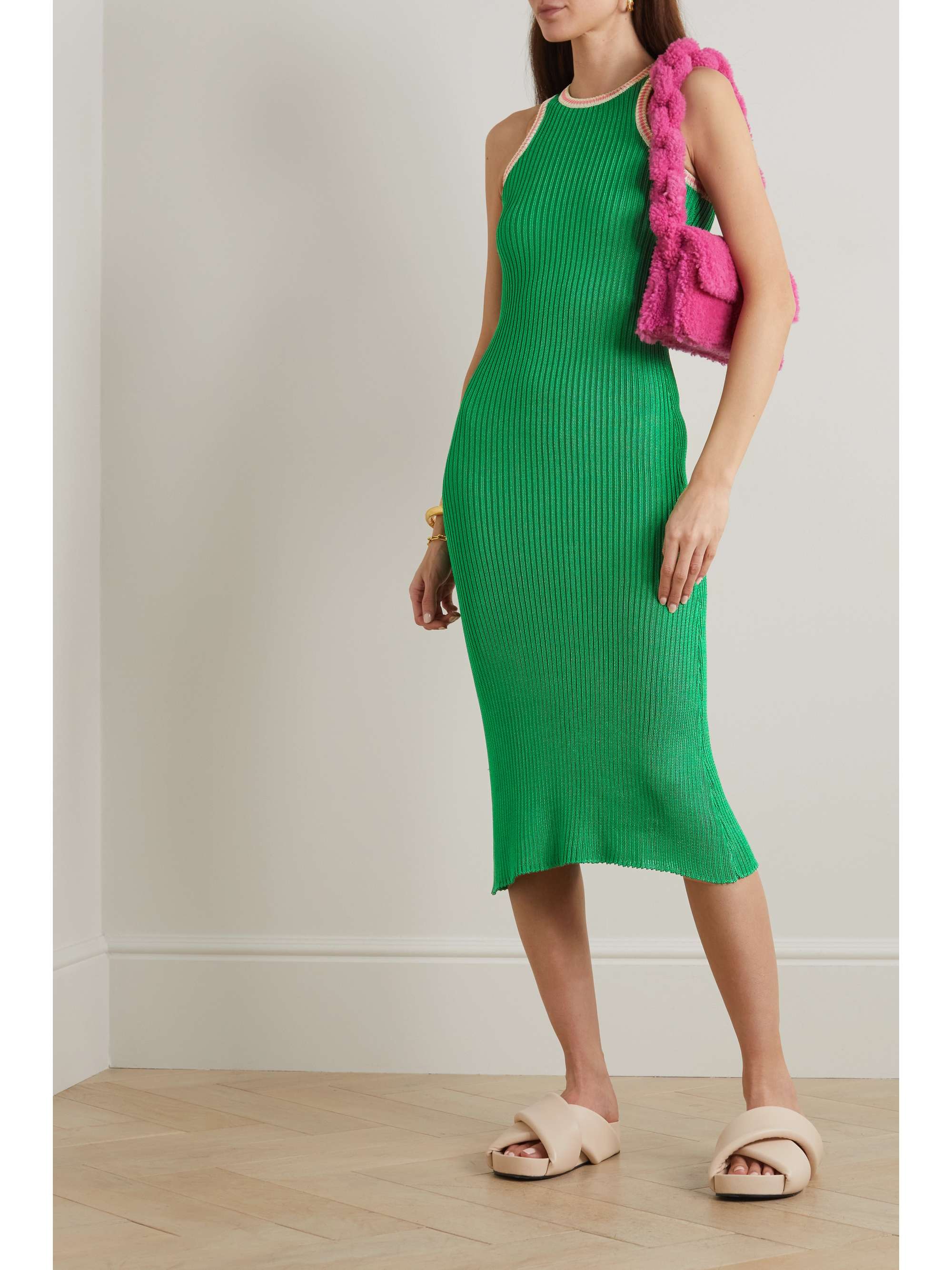 CALLE DEL MAR Striped ribbed-knit midi dress