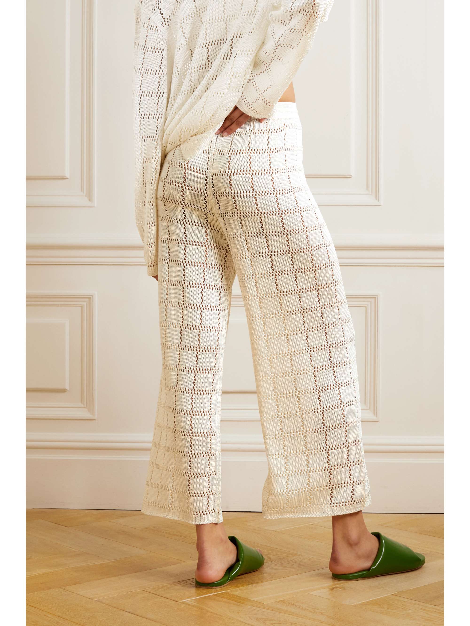 CALLE DEL MAR Cropped crochet-knit wide-leg pants