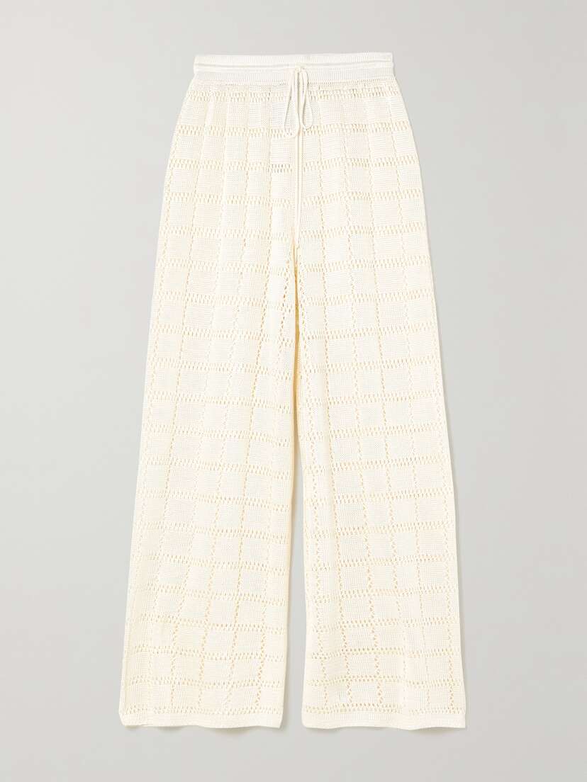 Calle Del Mar Pointelle-knit Wide-leg Pants