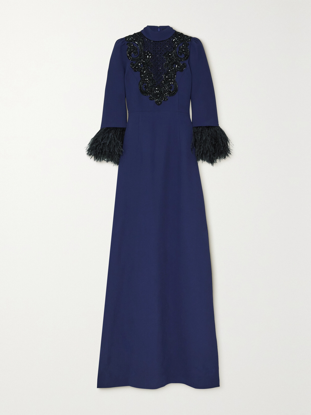 Andrew Gn - Crystal-embellished Feather-trimmed Crepe Gown - Blue