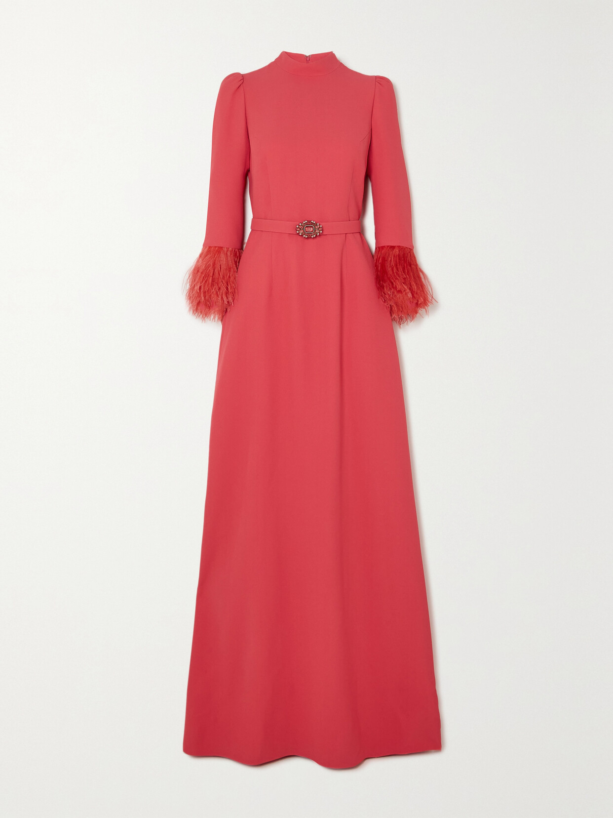 Andrew Gn - Belted Crystal And Feather-embellished Crepe Gown - Pink