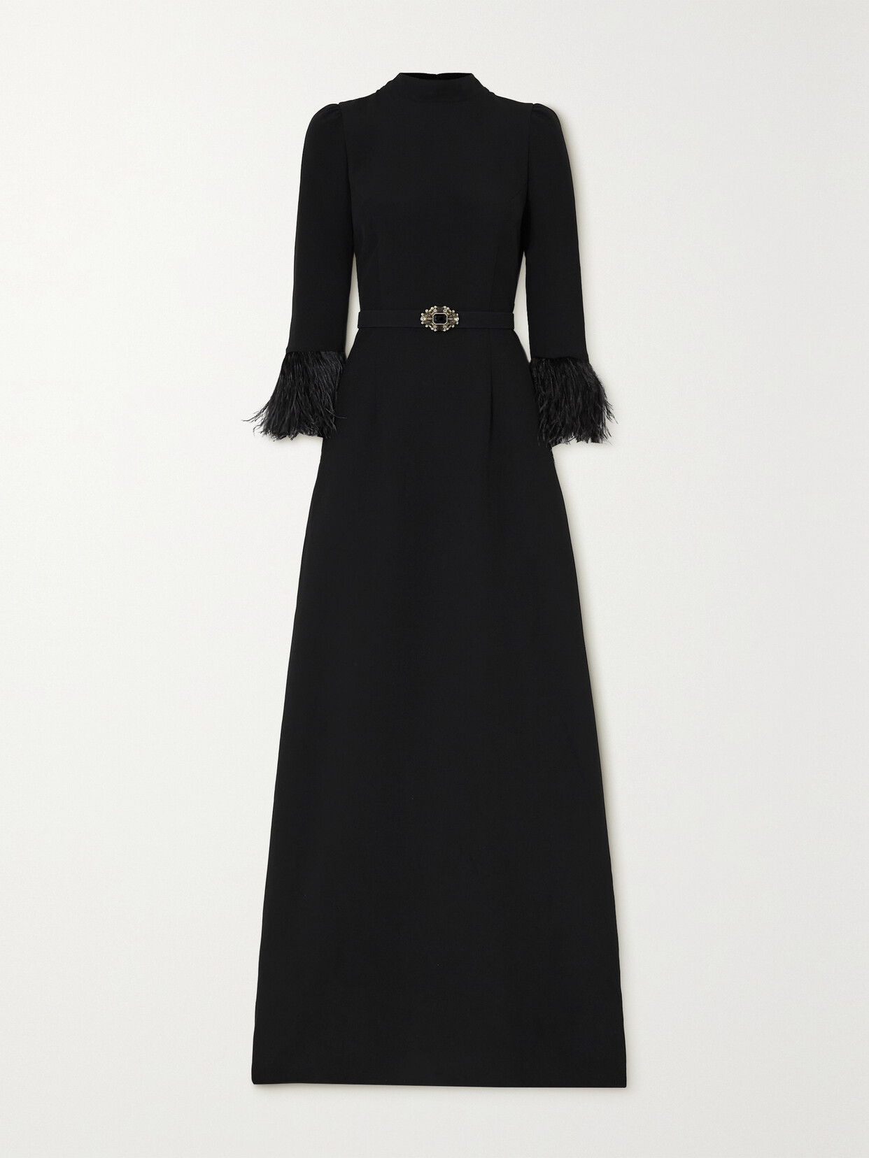 Andrew Gn - Belted Crystal And Feather-embellished Crepe Gown - Black