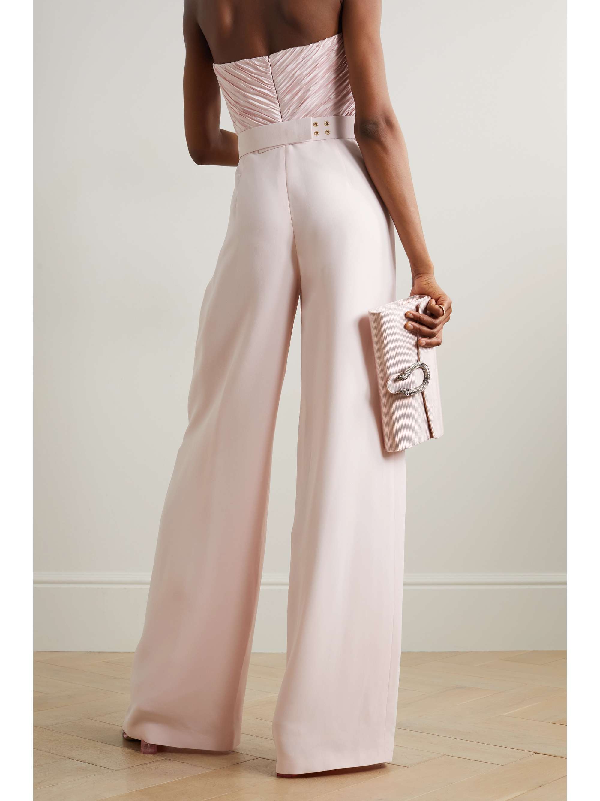 ANDREW GN Strapless embellished ruched plissé silk-satin and crepe jumpsuit
