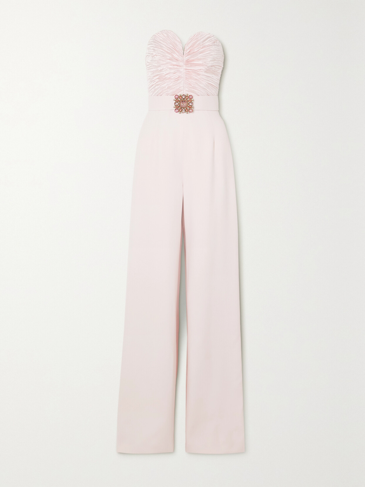 Andrew Gn - Strapless Embellished Plissé Silk-blend Satin And Crepe Jumpsuit - Pink