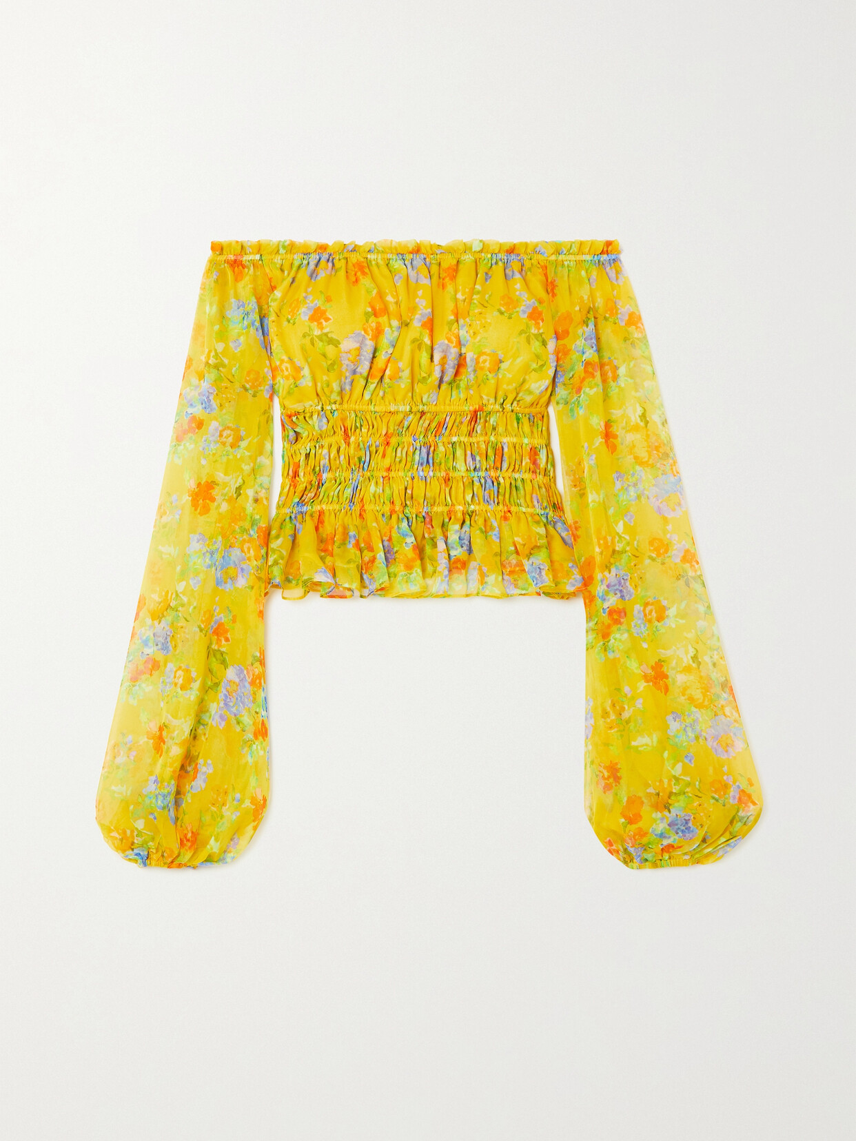 CAROLINE CONSTAS - Sage Off-the-shoulder Floral-print Silk-chiffon Top - Yellow