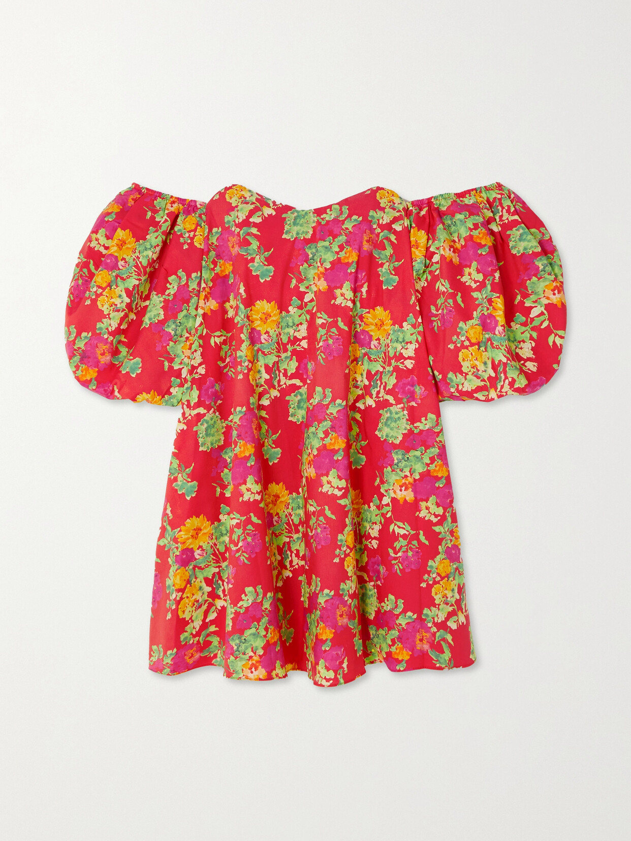 CAROLINE CONSTAS Palmer Off-the-shoulder Floral-print Cotton-blend Poplin Mini Dress - Red