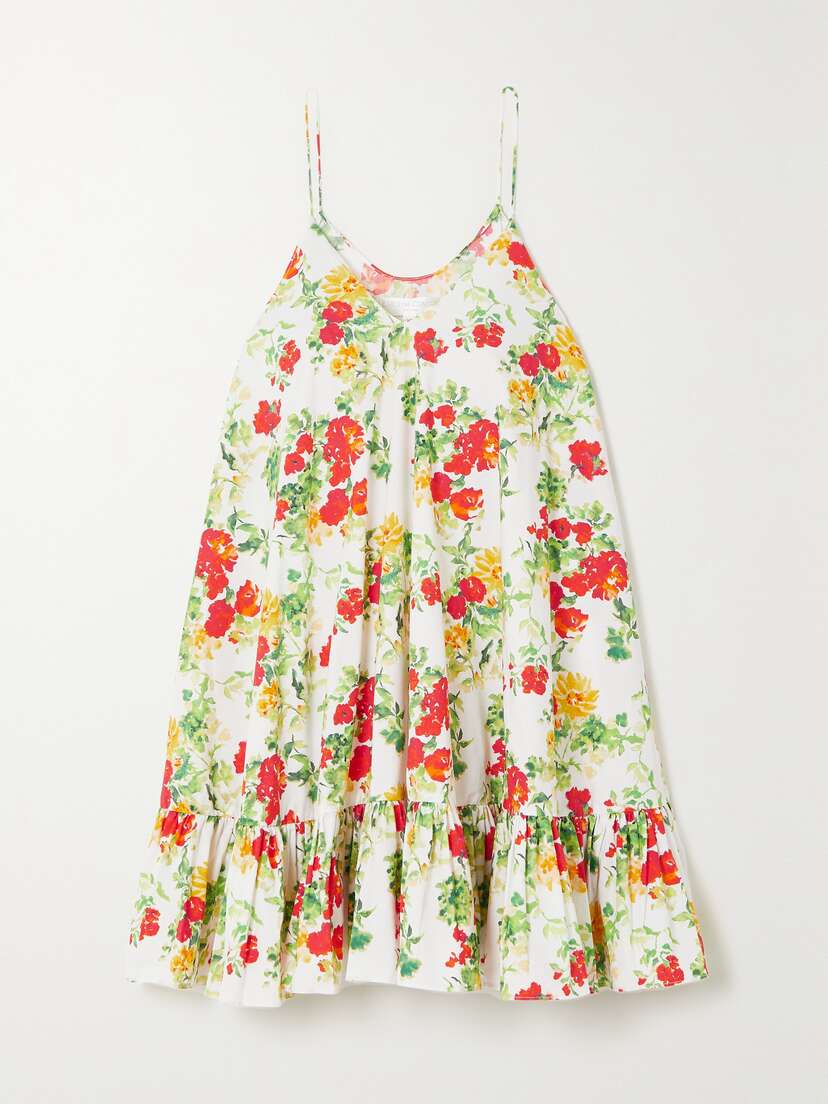 CAROLINE CONSTAS Laurel Ruffled Floral-print Cotton-blend Poplin Mini Dress