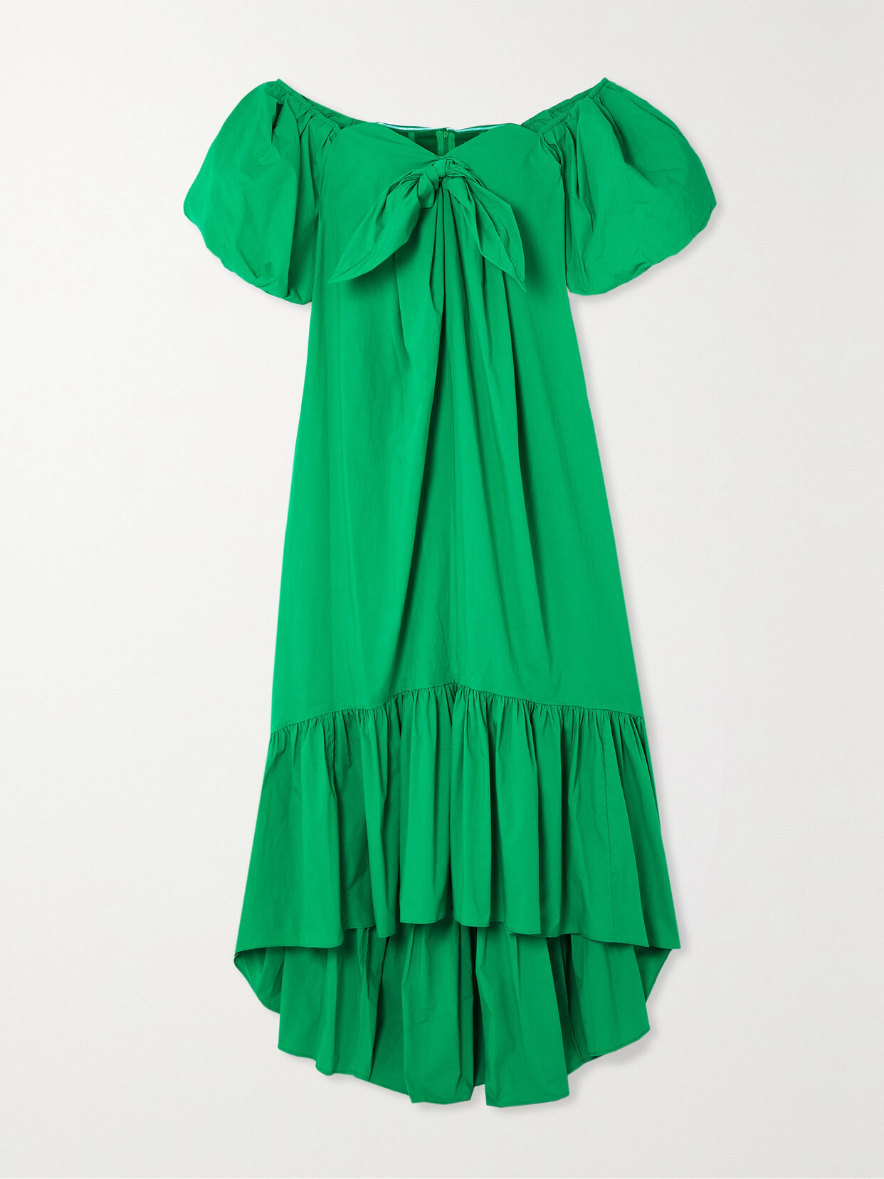 Caroline Constas Gabrielle Off-the-shoulder Tie-detailed Cotton-blend Poplin Midi Dress In Green