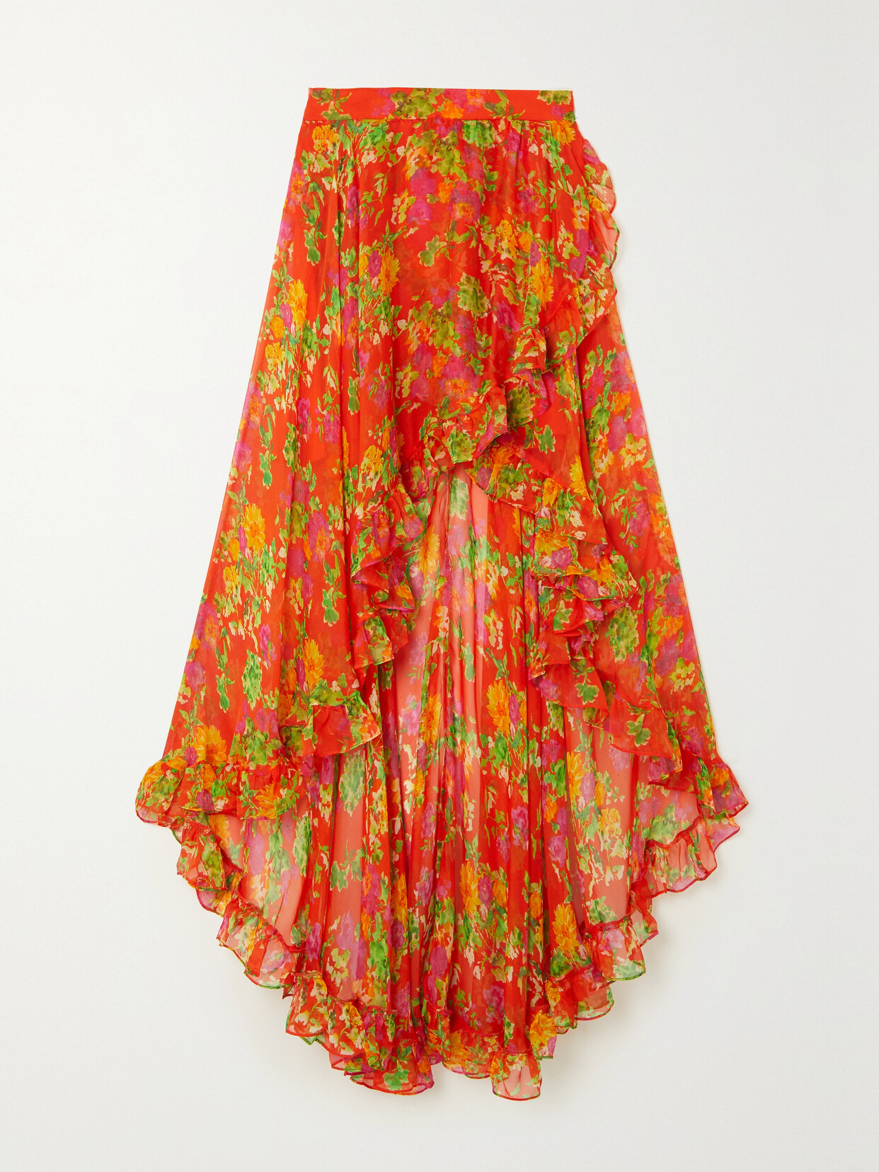 CAROLINE CONSTAS Del Wrap-effect Floral-print Silk-chiffon Midi Skirt - Red