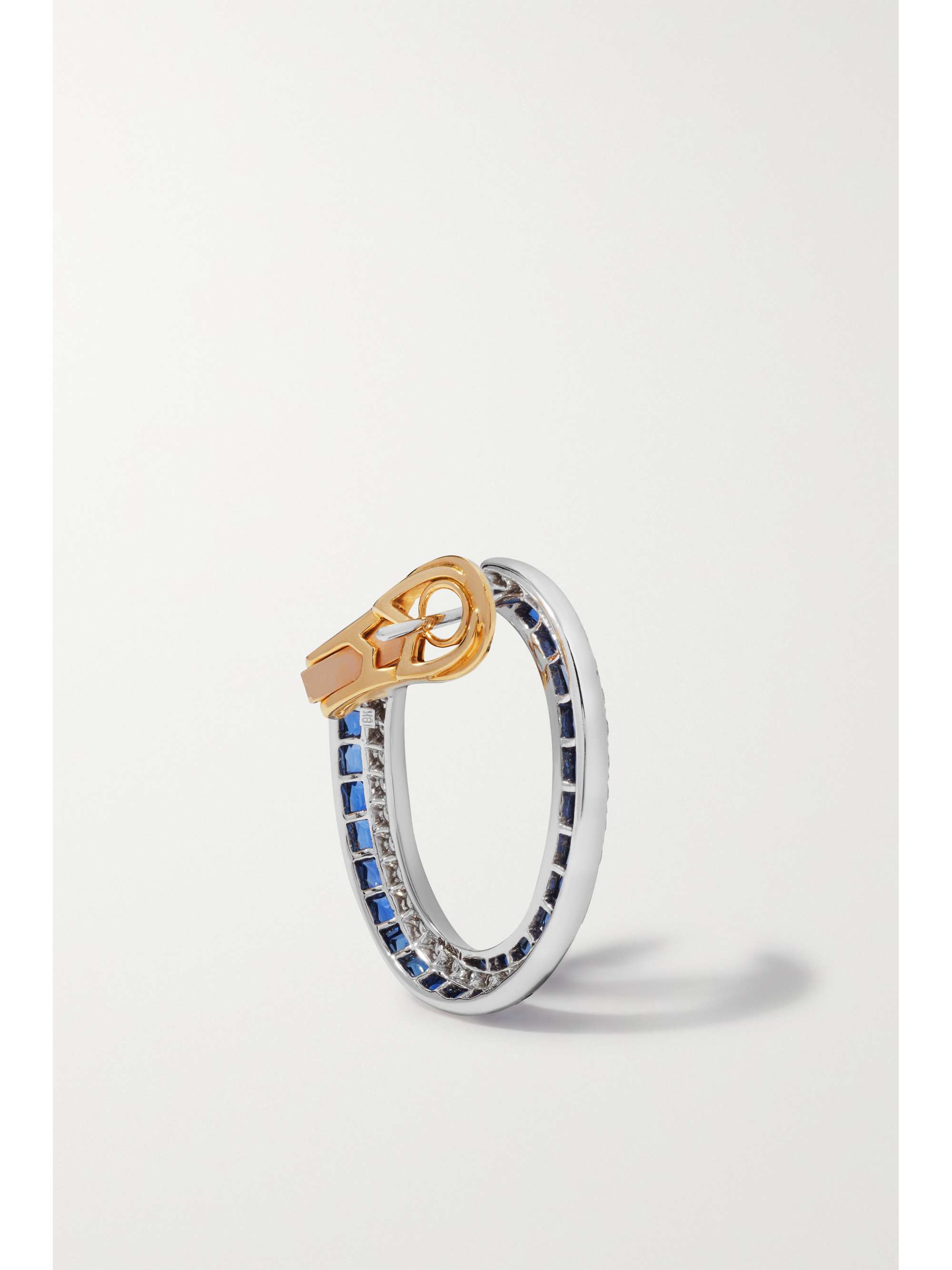 FRED LEIGHTON 18-karat white gold and yellow gold, sapphire and diamond hoop earrings