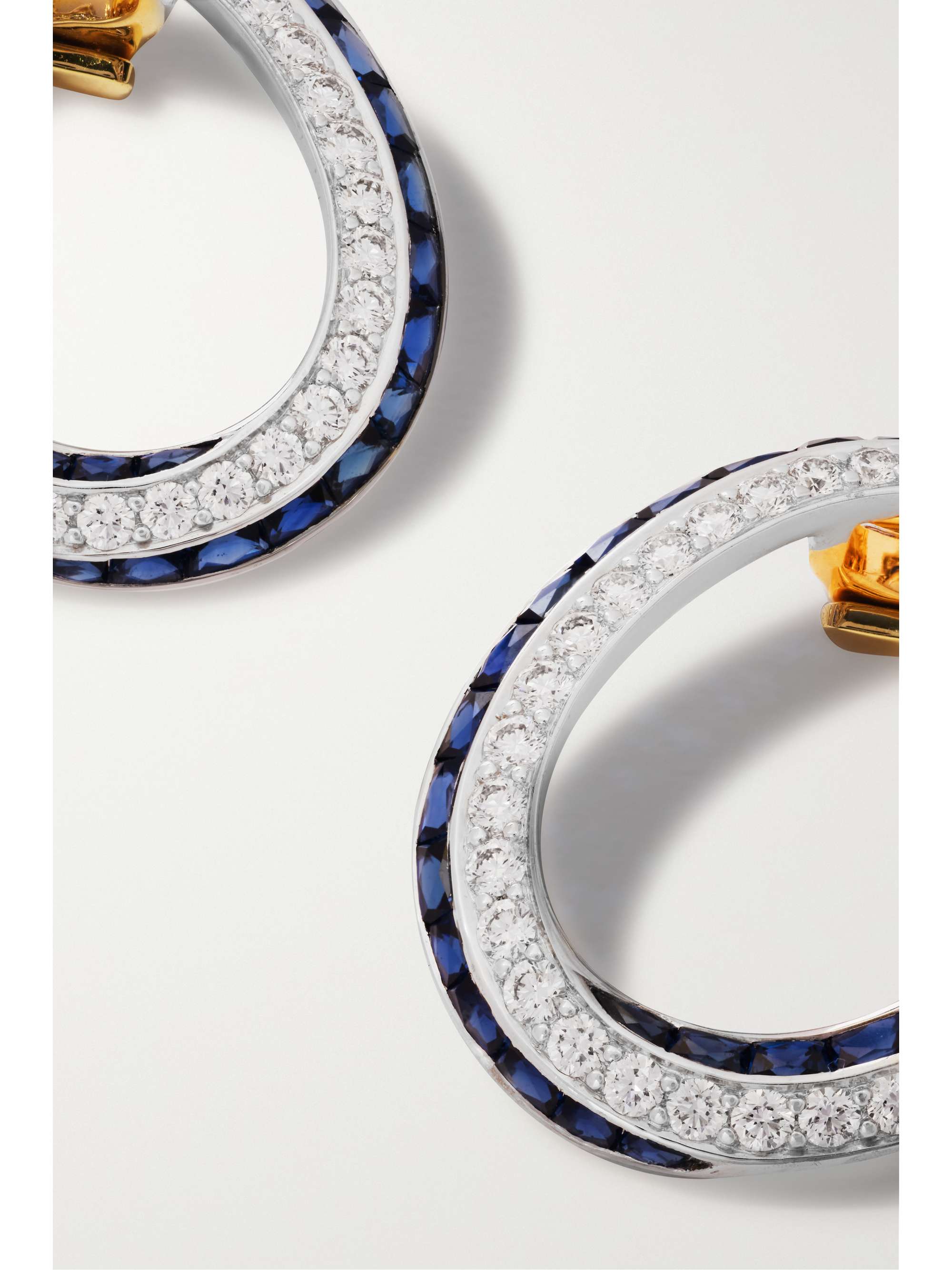 FRED LEIGHTON 18-karat white gold and yellow gold, sapphire and diamond hoop earrings