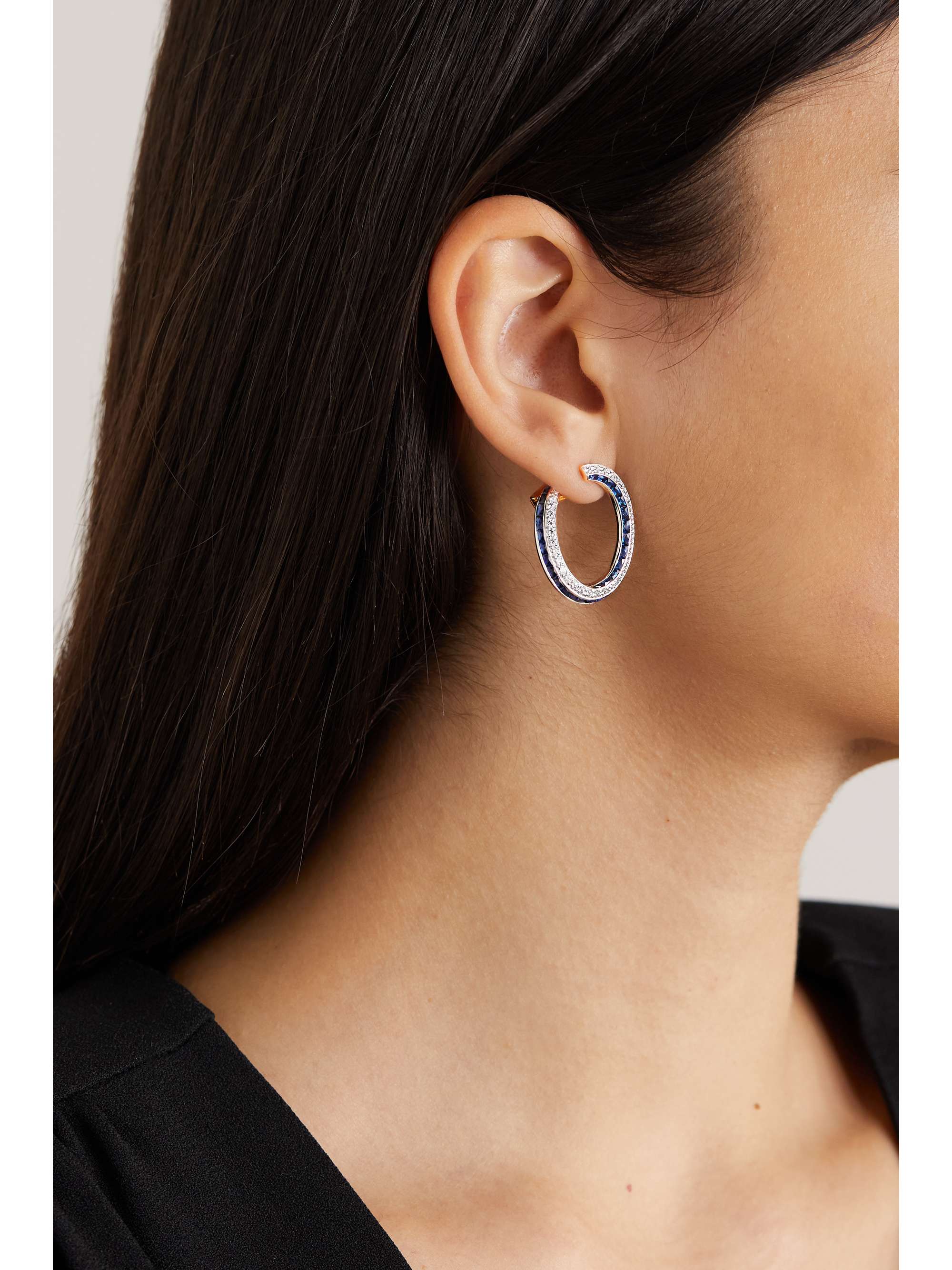 FRED LEIGHTON 18-karat white gold and yellow gold, sapphire and diamond hoop earrings