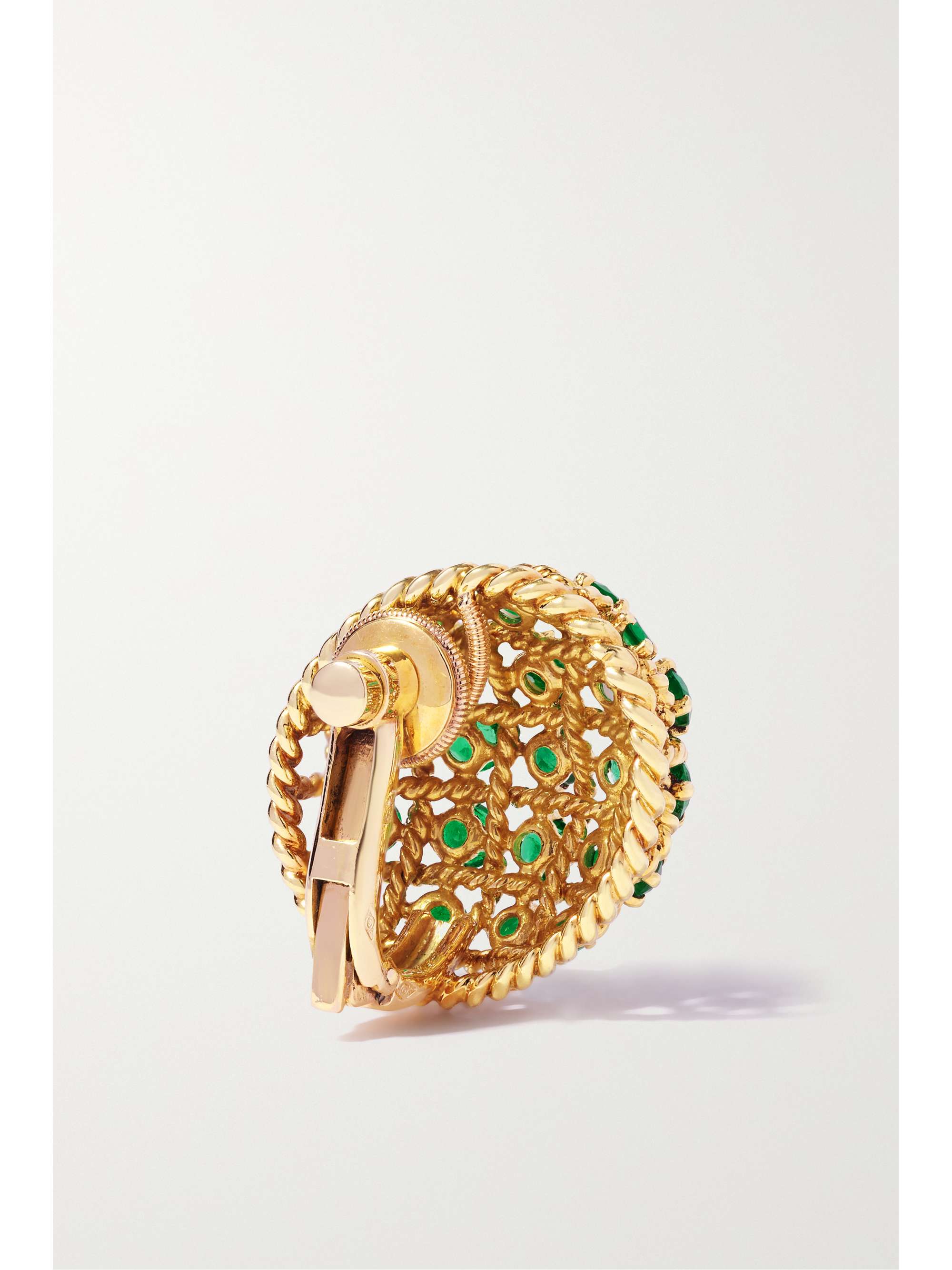 FRED LEIGHTON ‎+ Cartier Paris أقراط بمشبك من الذهب 18 قيراط والزمرد