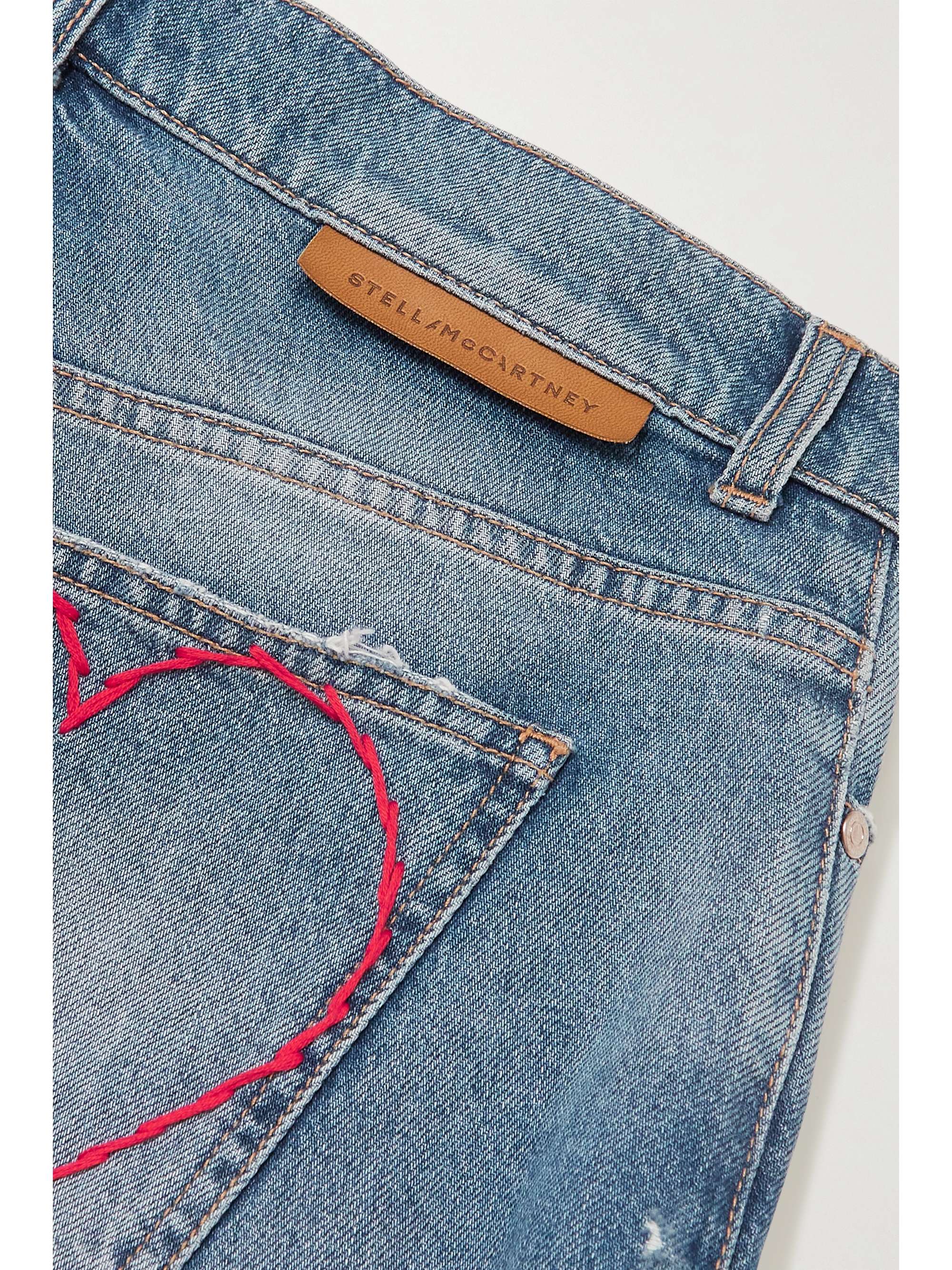 STELLA MCCARTNEY + NET SUSTAIN embroidered distressed organic denim shorts