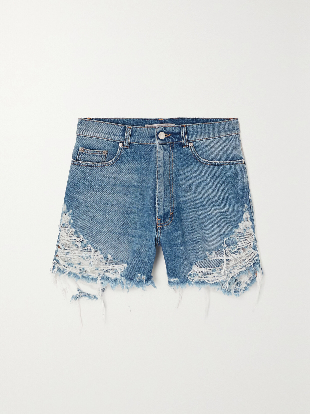 Stella McCartney - Embroidered Distressed Denim Shorts - Blue