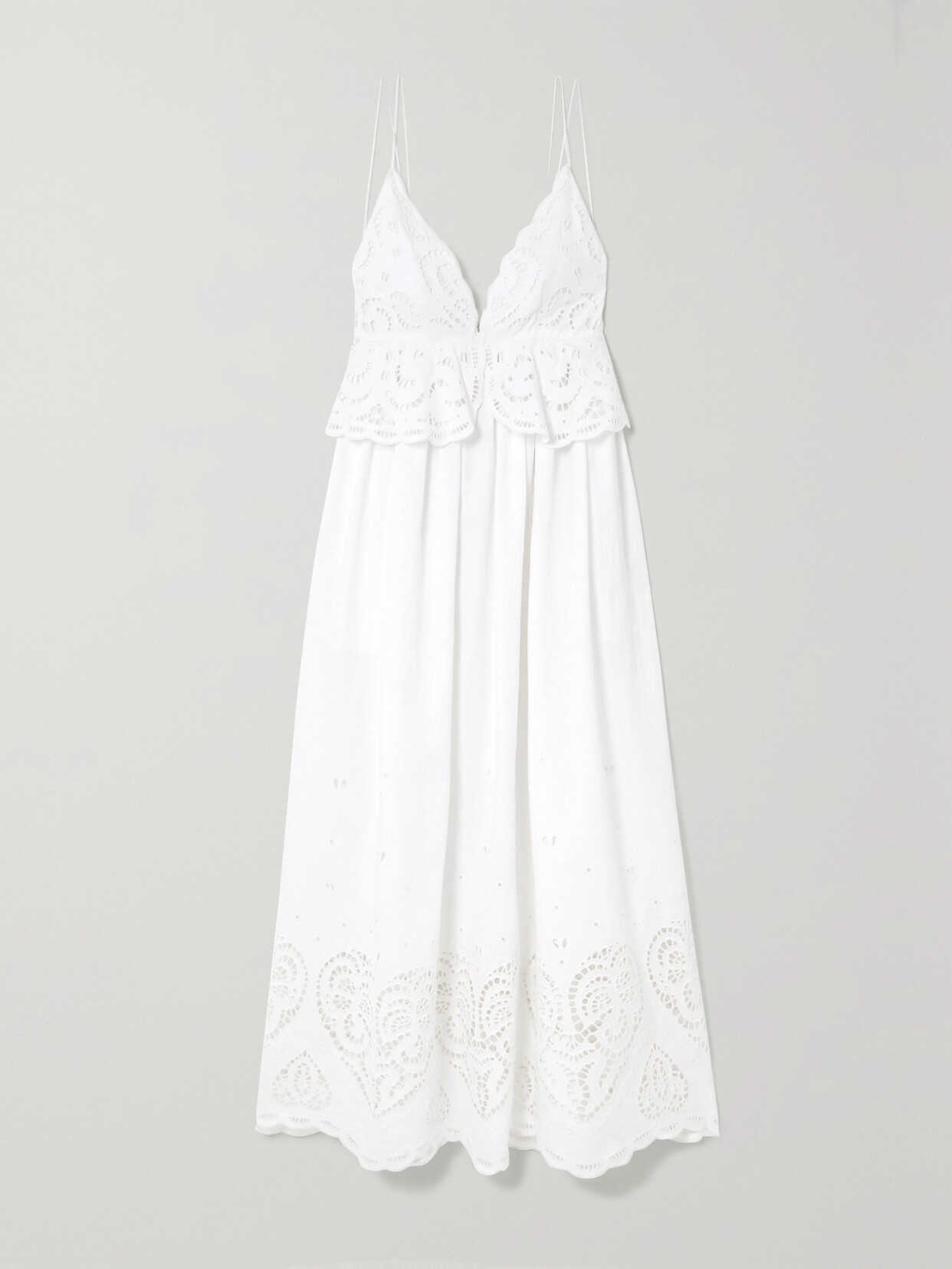 Stella McCartney - Broderie Anglaise Linen Peplum Maxi Dress - White