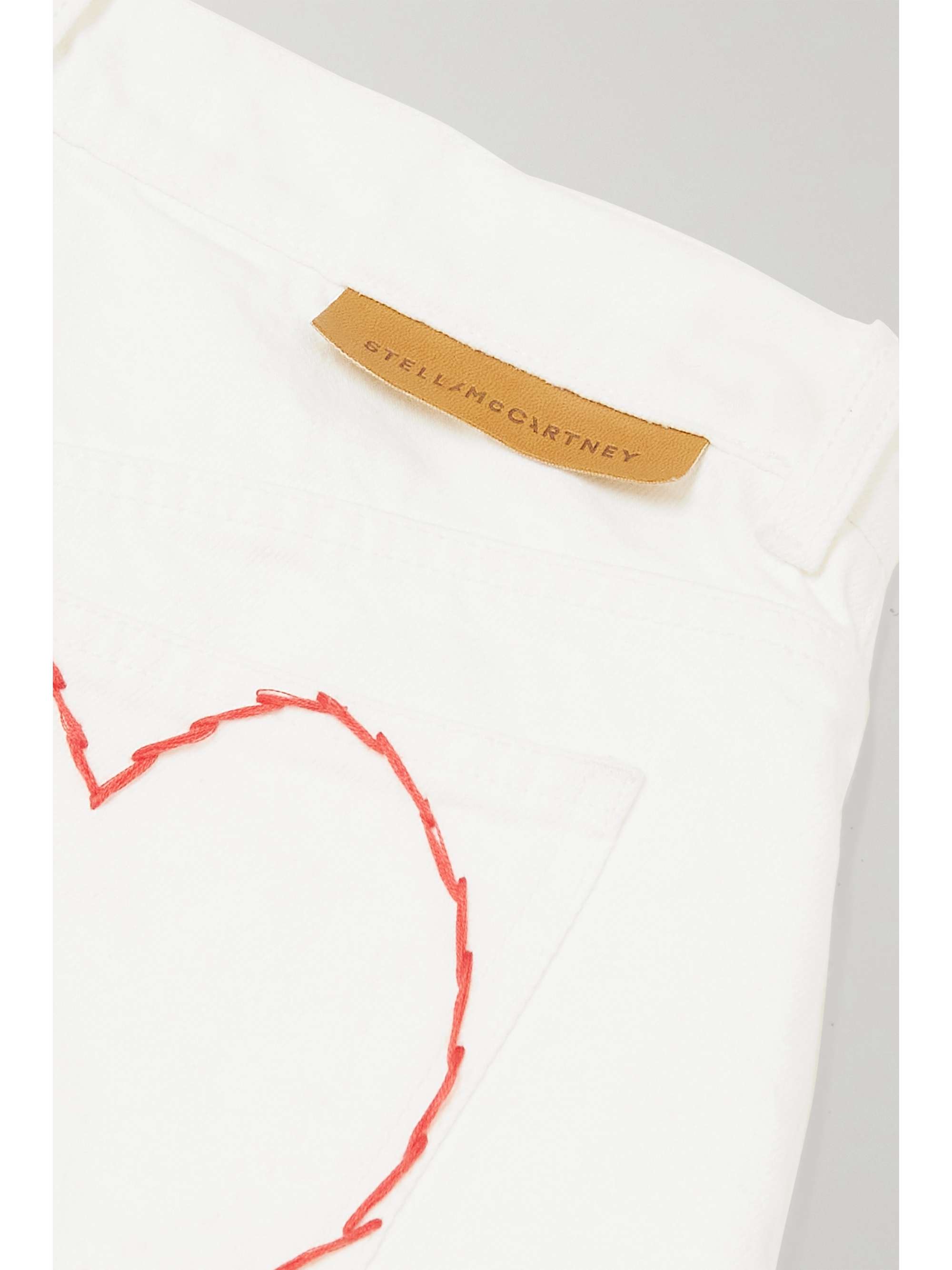STELLA MCCARTNEY + NET SUSTAIN embroidered distressed organic denim shorts