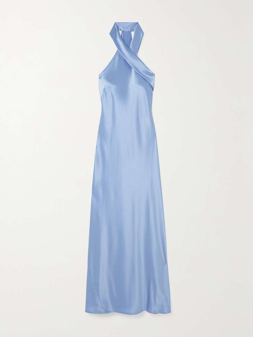 Galvan + Net Sustain Pandora Satin Halterneck Midi Dress