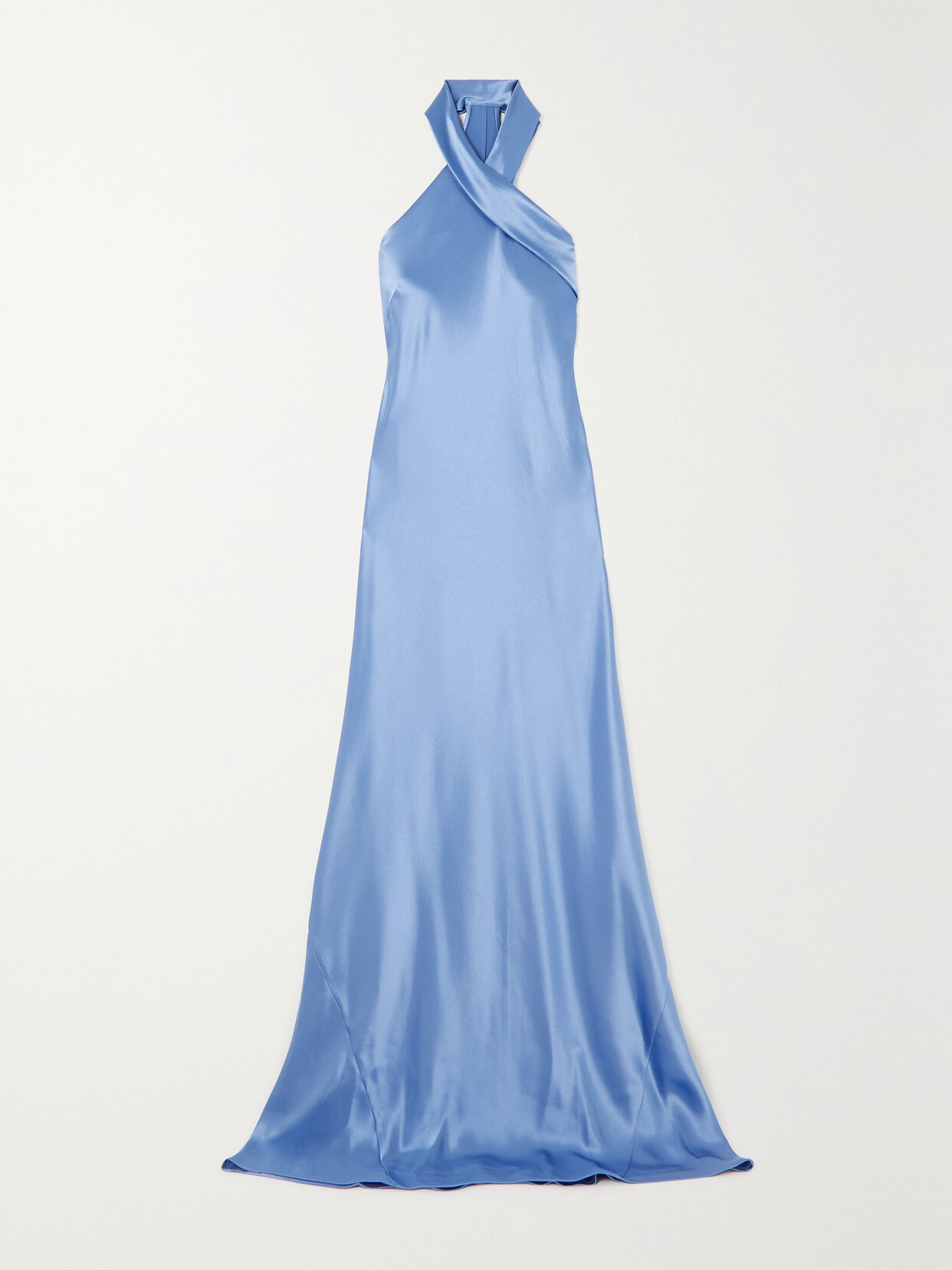 Galvan - + Net Sustain Pandora Satin Halterneck Gown - Blue